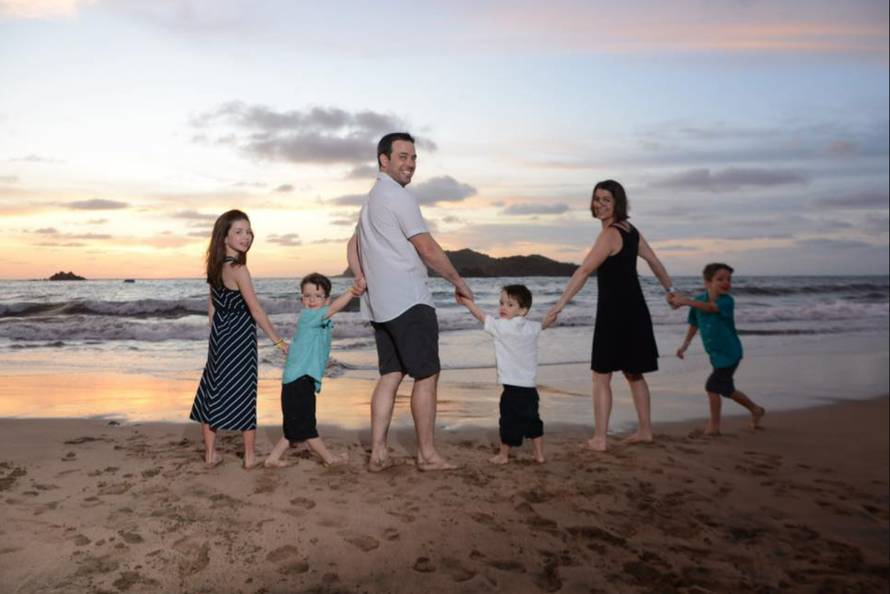 Canadian couple Edith Lemay and Sebastien Pelletier are seen alongside their four children: Mia, 12, Leo, 9, Colin, 7, and Laurent, 5