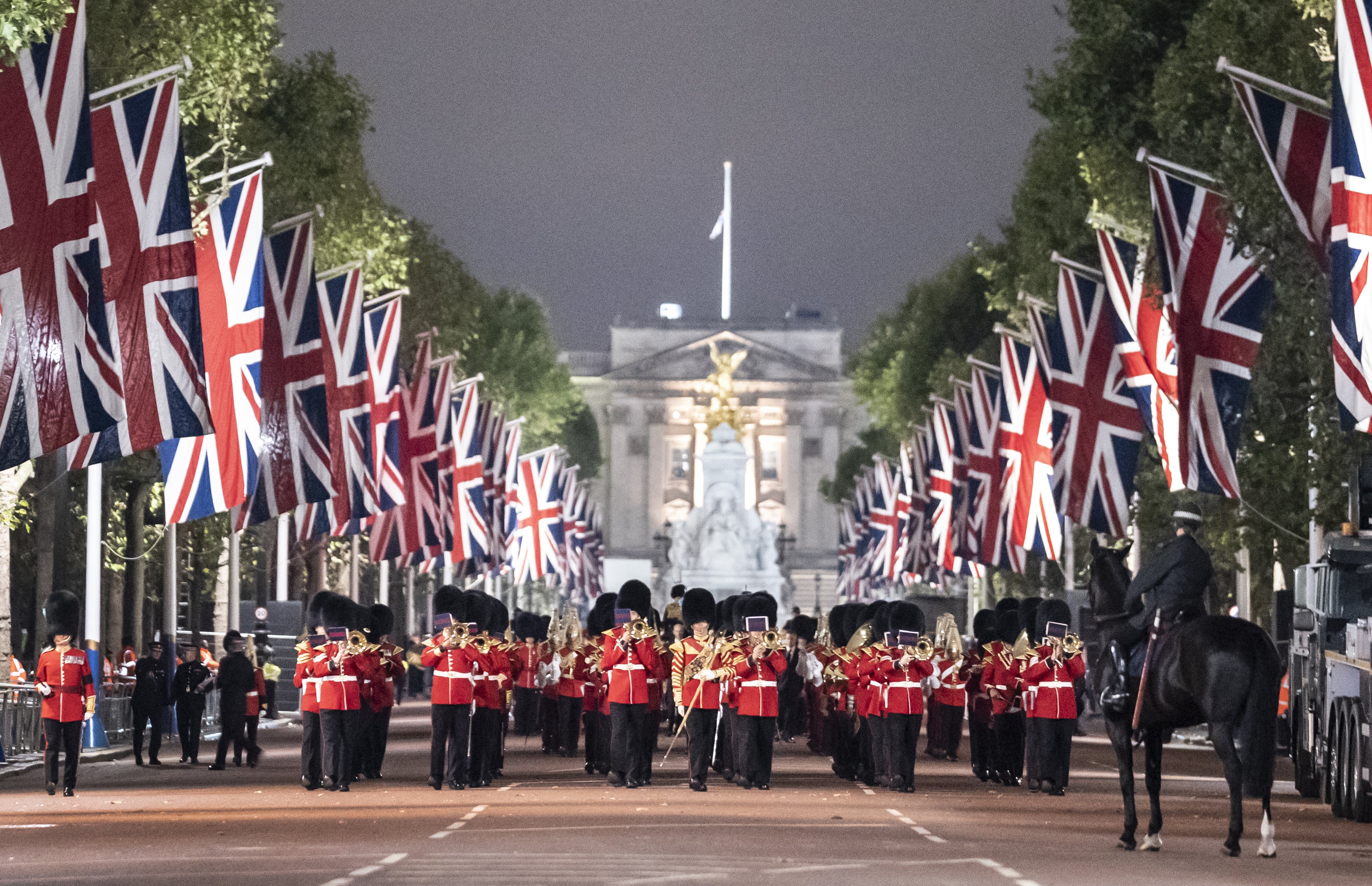 Troops practiced in the early hours of Tuesday morning