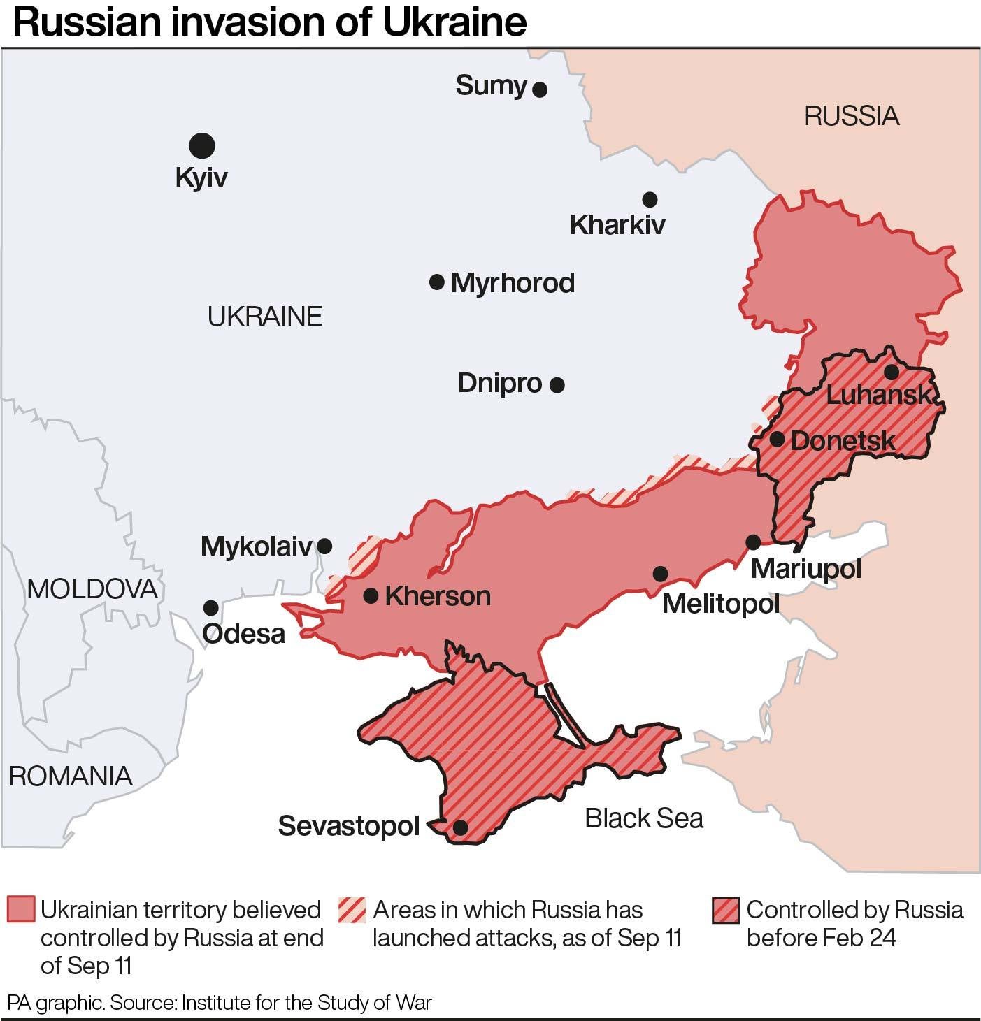 This map shows the extent of Russia’s invasion of Ukraine as of 11 September, 2022