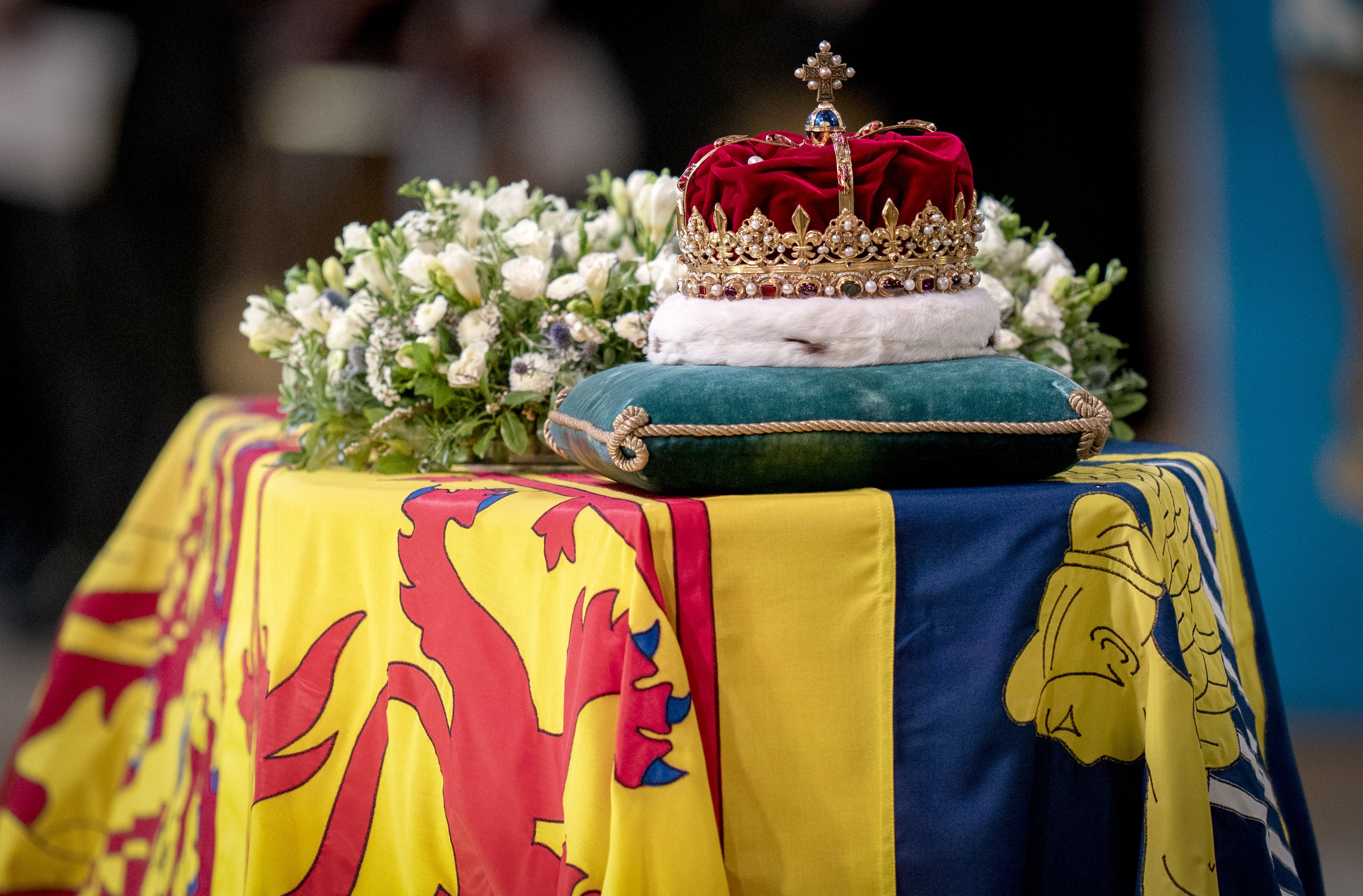 The Scottish crown rests on top of the coffin during the Service of Prayer and Reflection for the Life of Queen Elizabeth II at St Giles’ Cathedral, Edinburgh (Jane Barlow/PA)