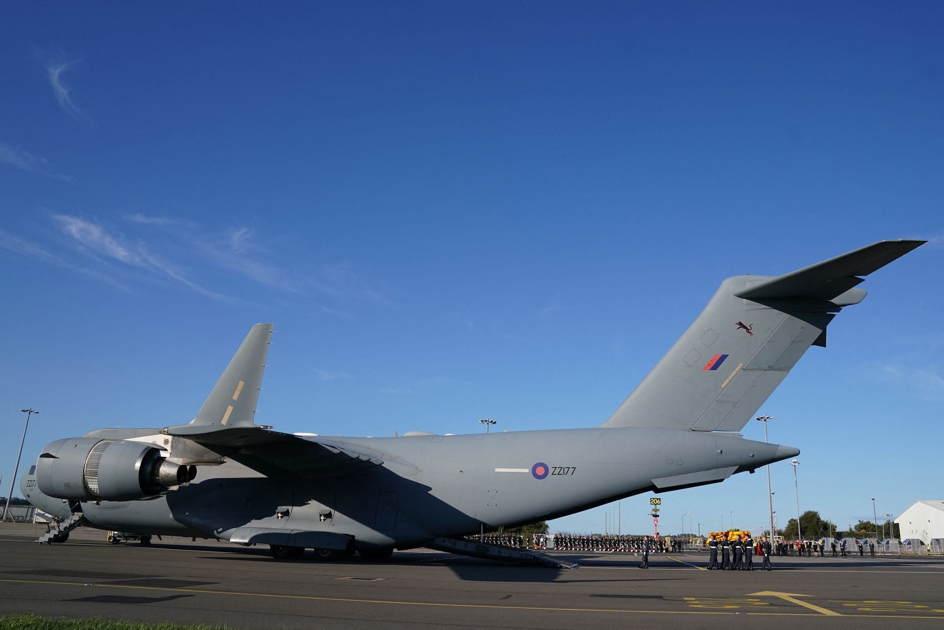 The RAF C17 aircraft waiting to depart Edinburgh airport