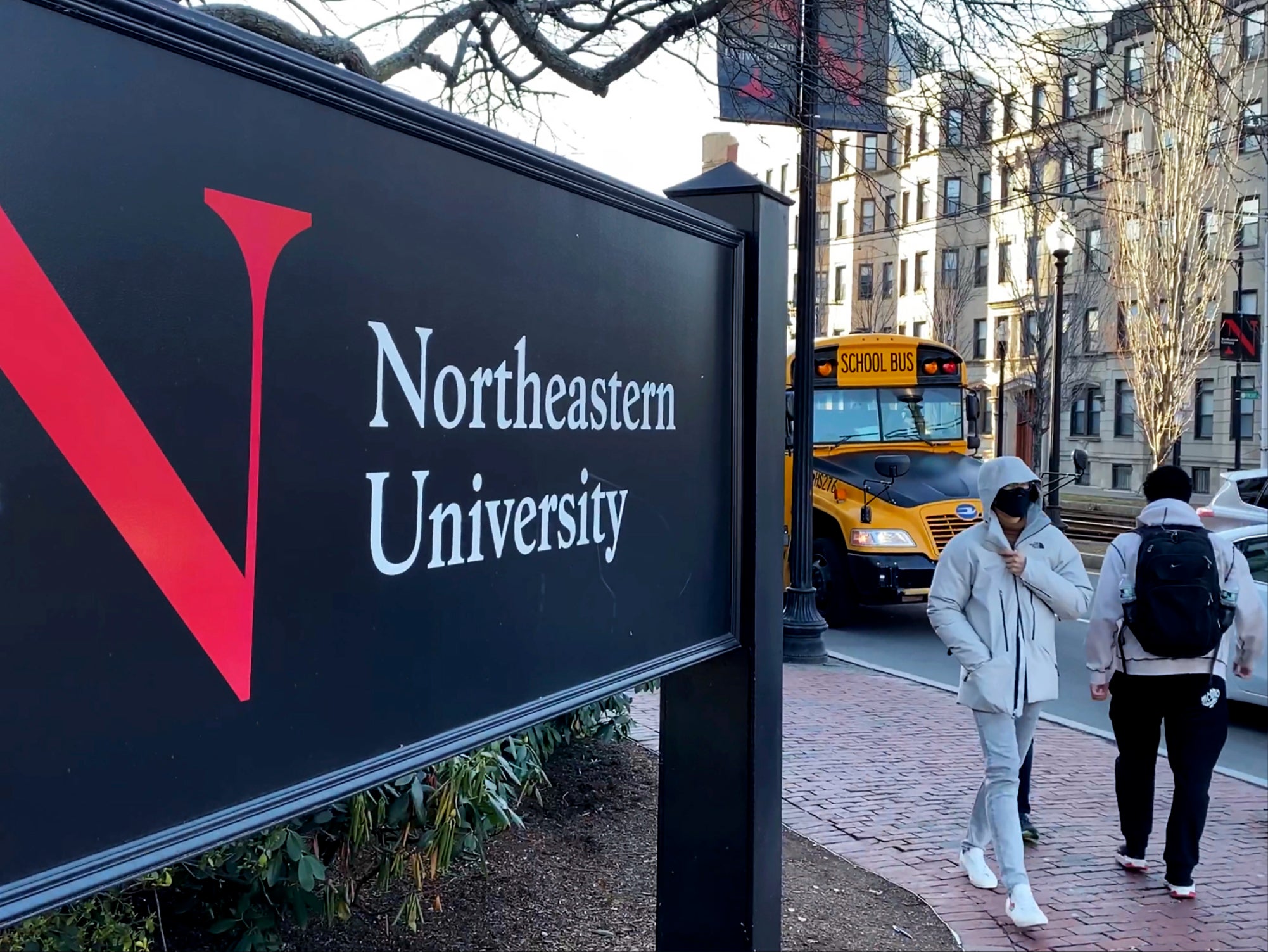 Students on the Northeastern University campus in January 2019