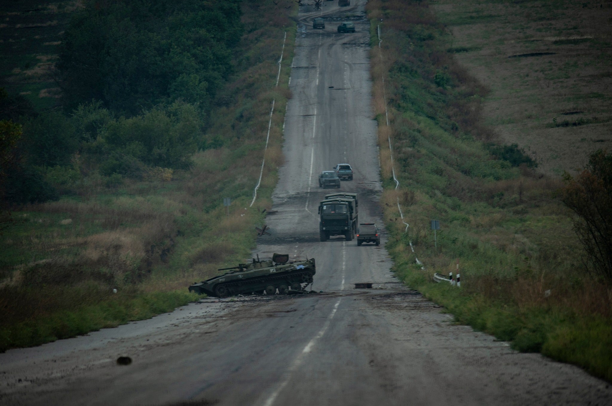 A destroyed vehicle near the town of Izium, which was recently liberated by the Ukrainian army.