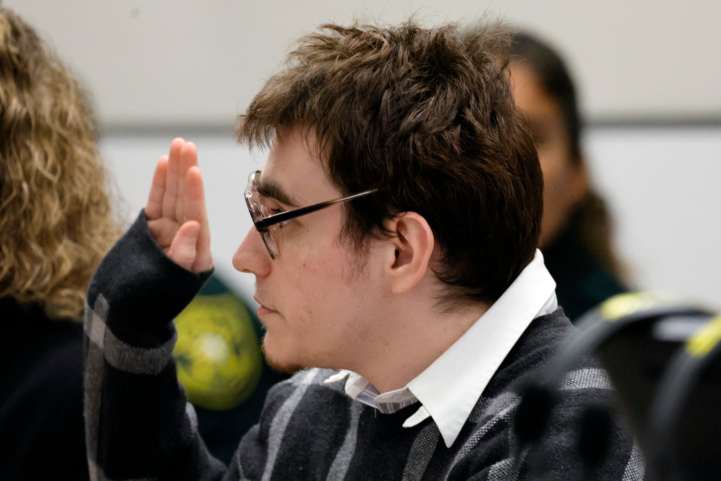 Nikolas Cruz is sworn into court on 14 September – before the defence rested its case