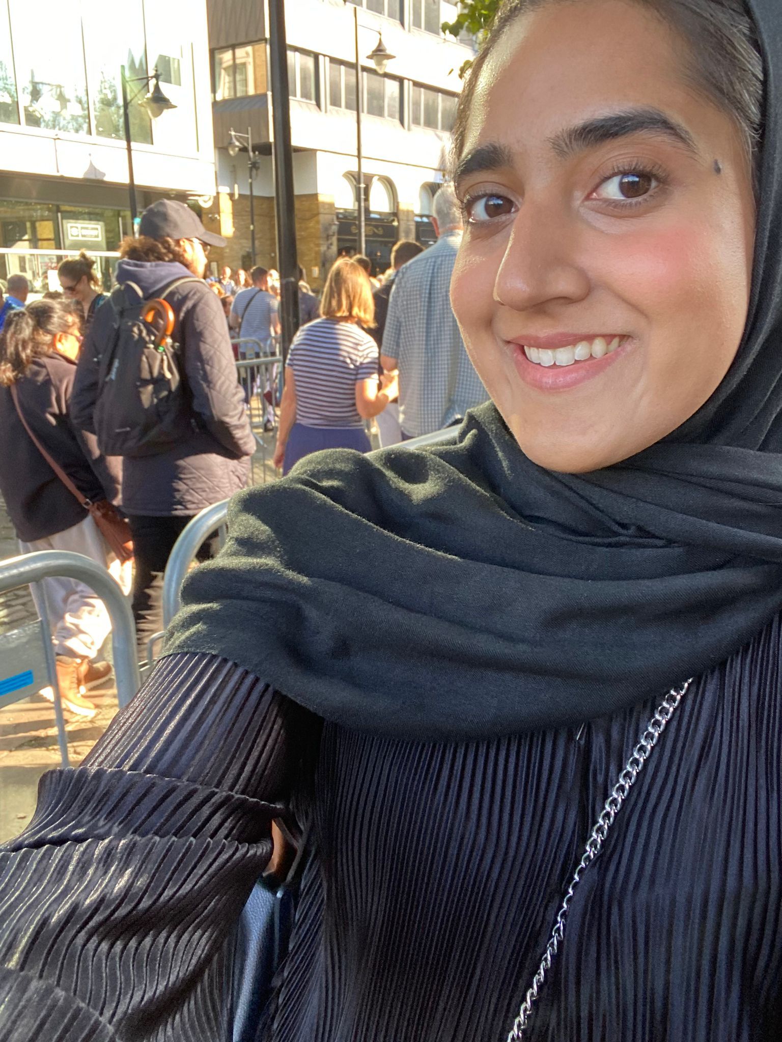 Maryam Zakir-Hussain at the back of the queue at London Bridge