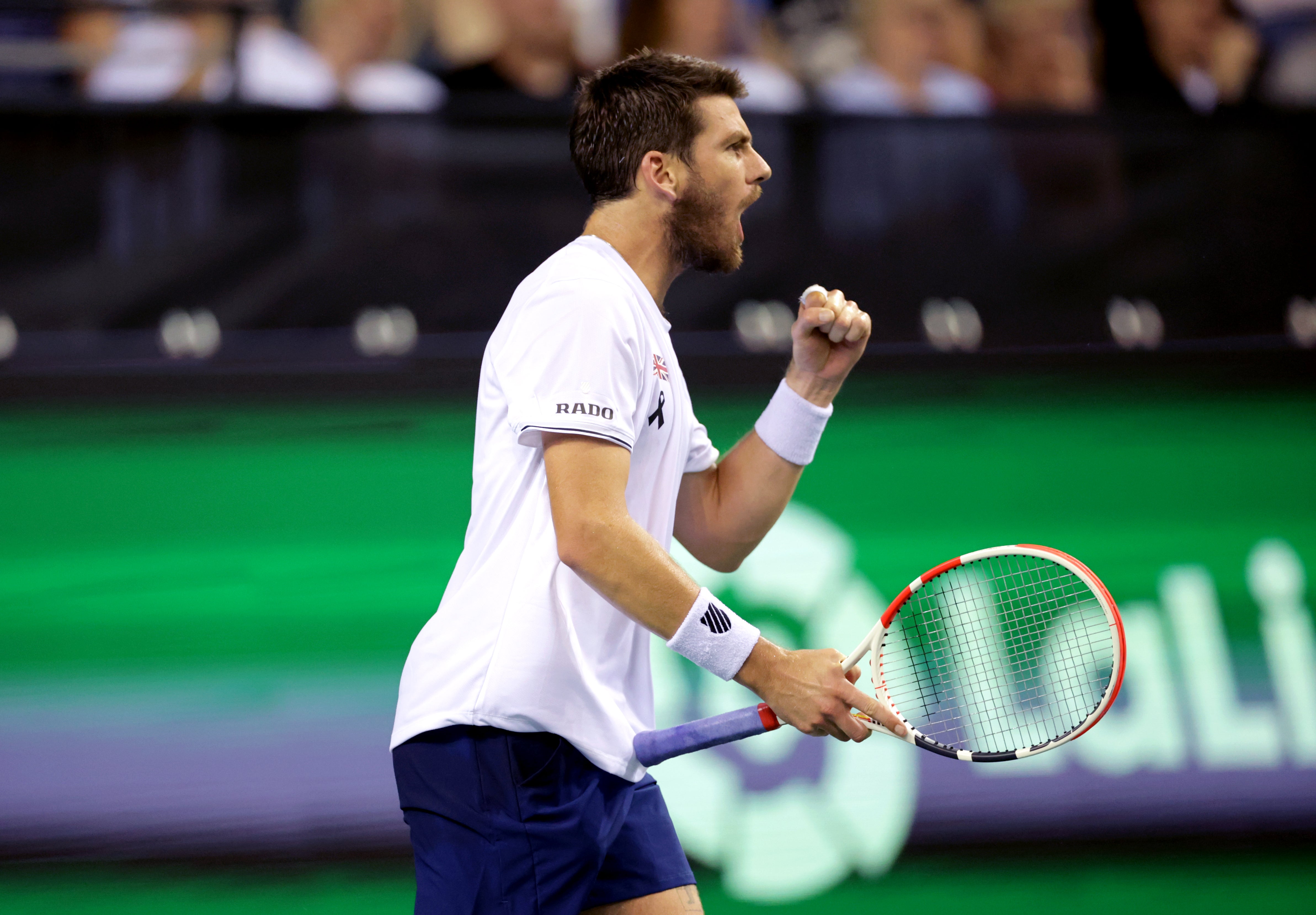 Cameron Norrie celebrates during his win over Taylor Fritz (Steve Welsh/PA)