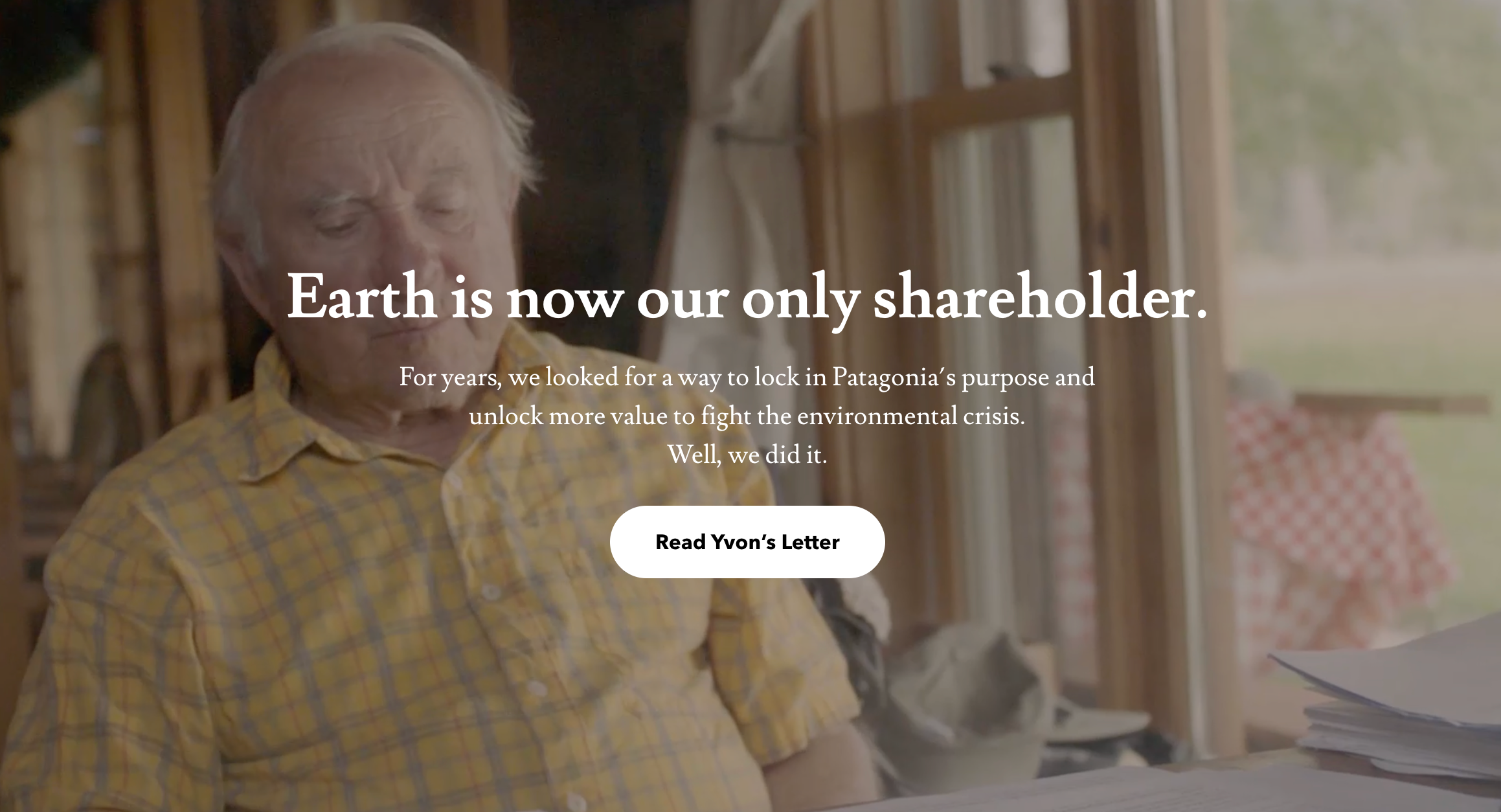 Yvon Chouinard seen in a video by Patagonia to announce his decision to give the company to an environmental trust and non-profit