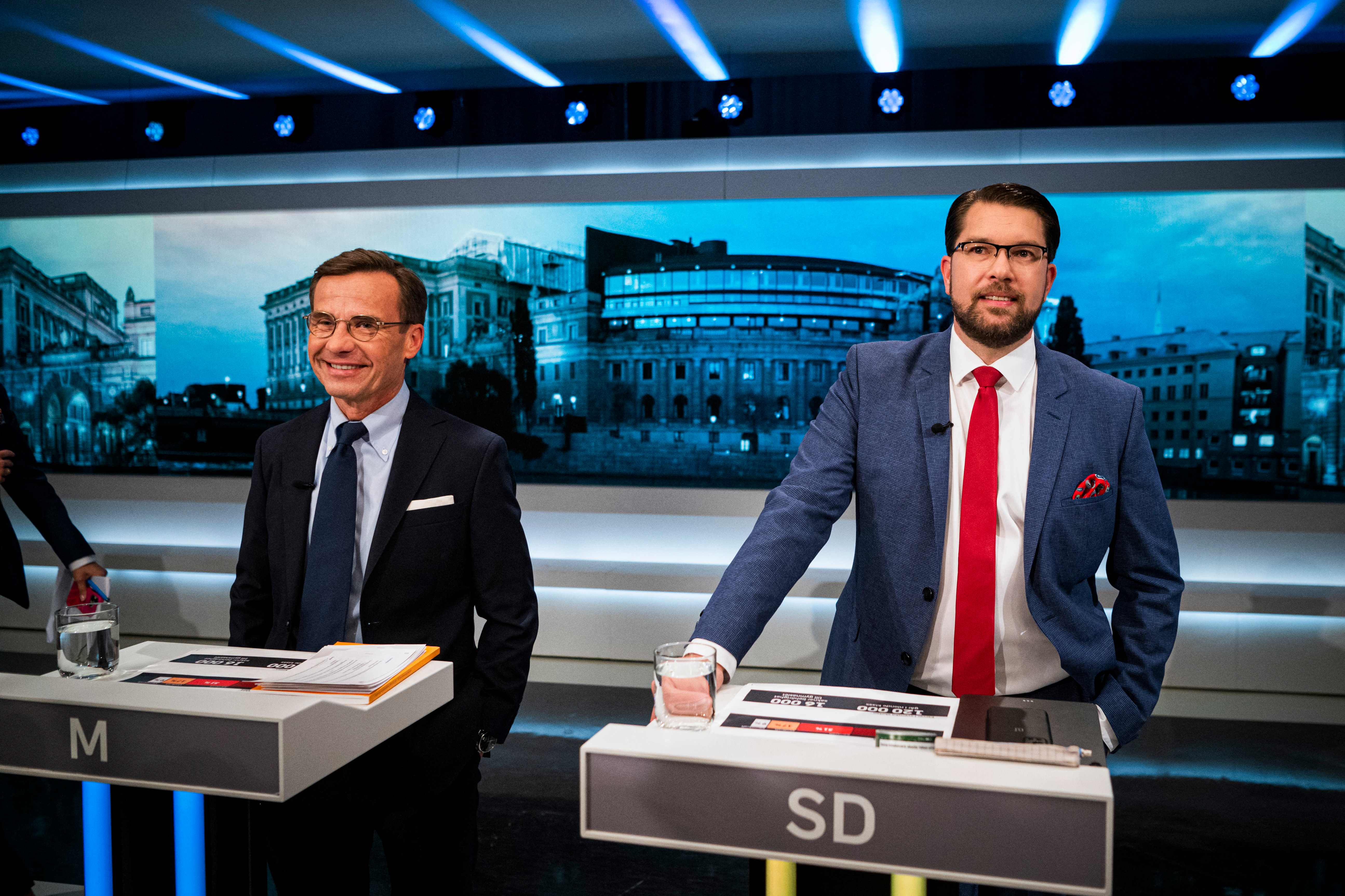 Ulf Kristersson (left), leader of the Moderate Party, and Jimmie Akesson, leader of the Sweden Democrats