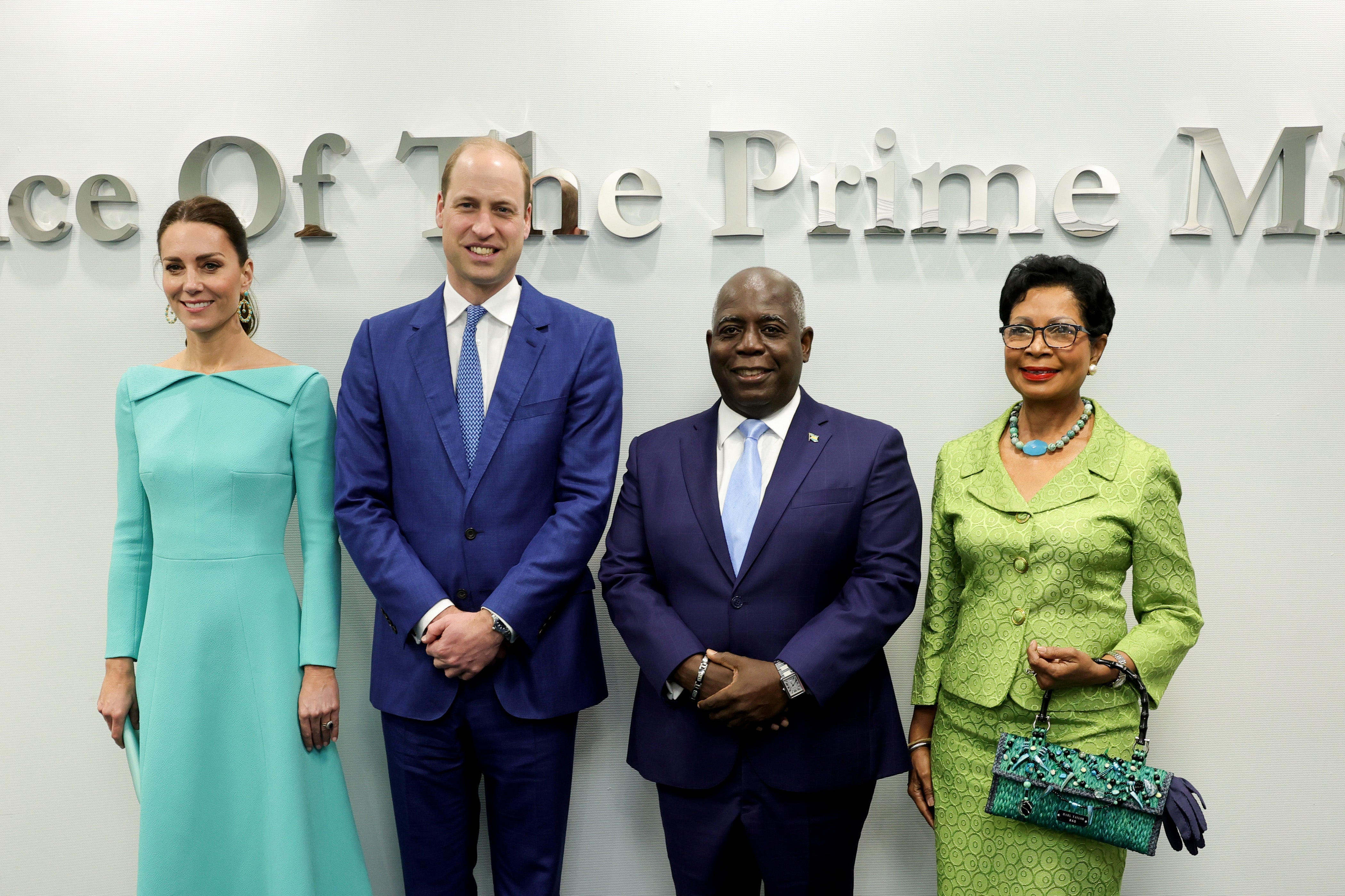 Kate and William pose with the prime minister of the Bahamas, Philip Davis, and his wife Ann-Marie Davis, during a meeting in Nassau on 24 March 2022