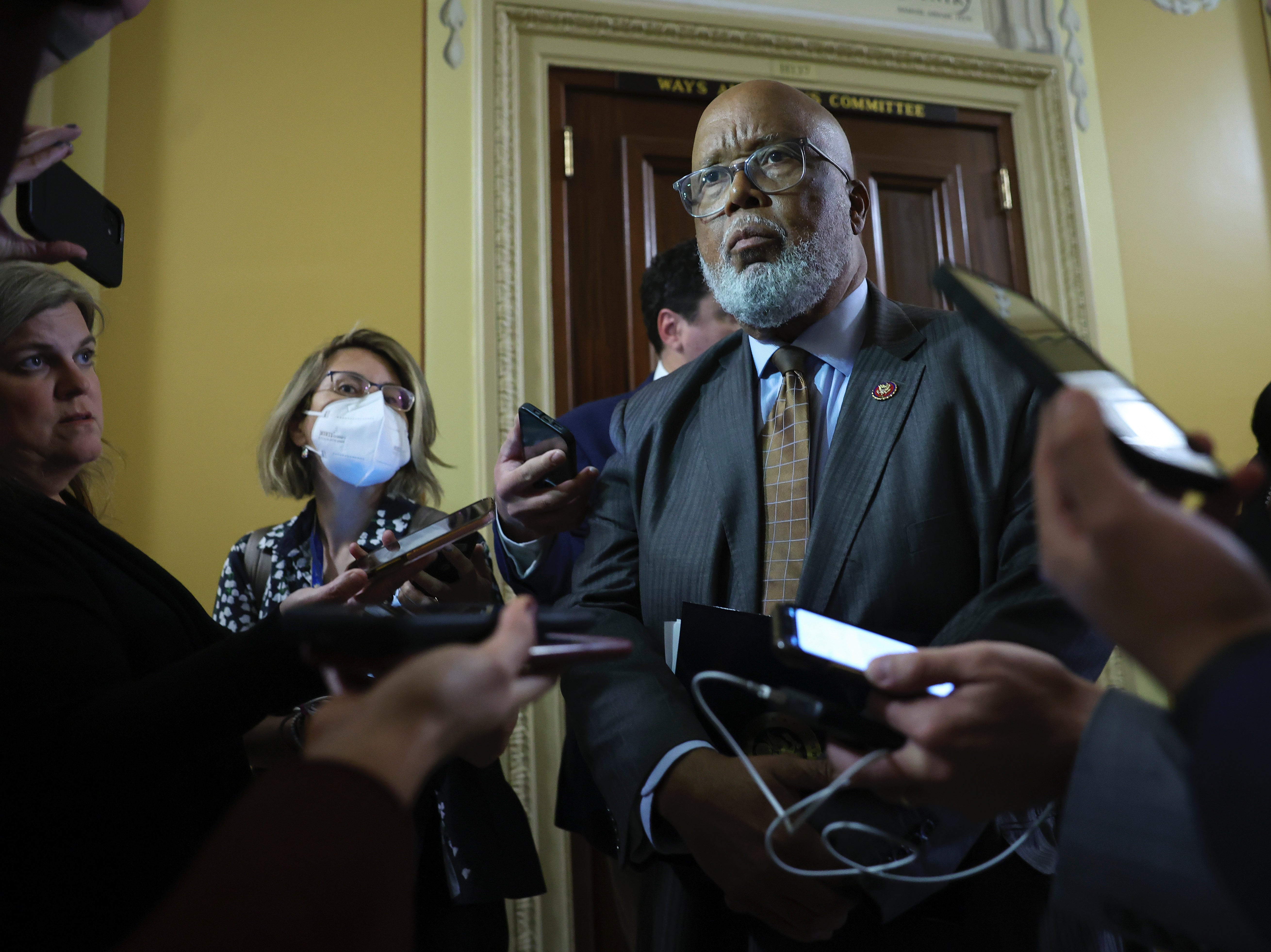 Bennie Thompson, chair of the House committee investigating January 6, speaking to reporters on Wednesday