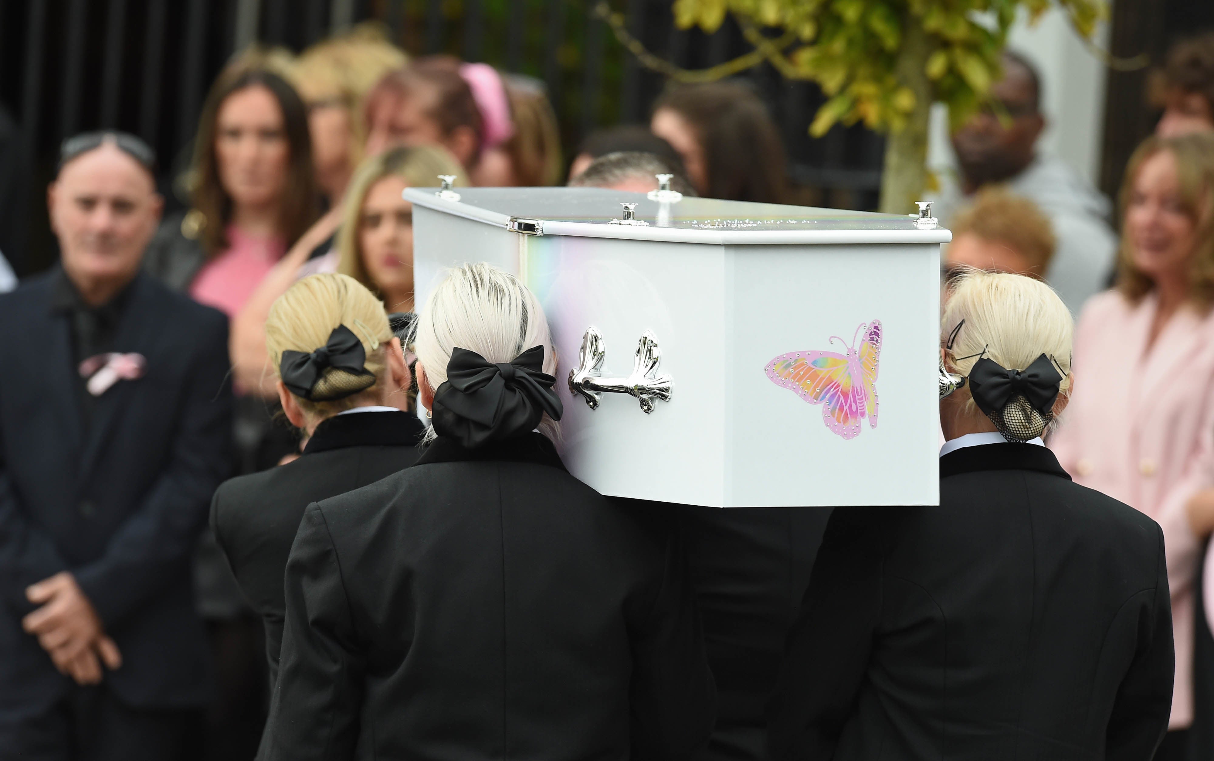 Olivia Pratt-Korbel’s coffin is carried into St Margaret Mary’s Church in Knotty Ash, Liverpool (Peter Powell/PA)