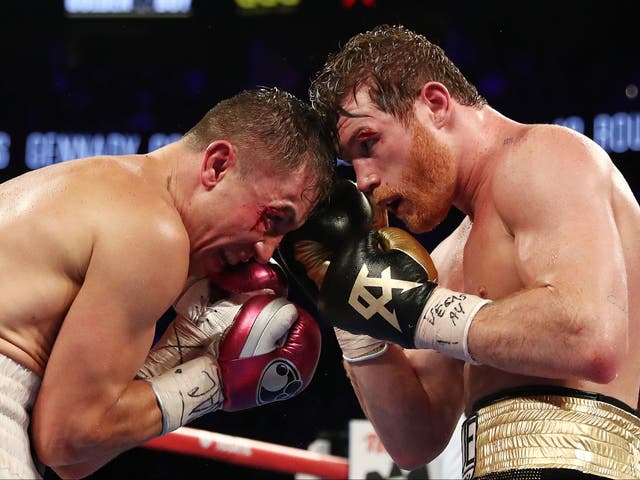<p>Gennady Golovkin (left) during his 2018 rematch with Saul ‘Canelo’ Alvarez</p>