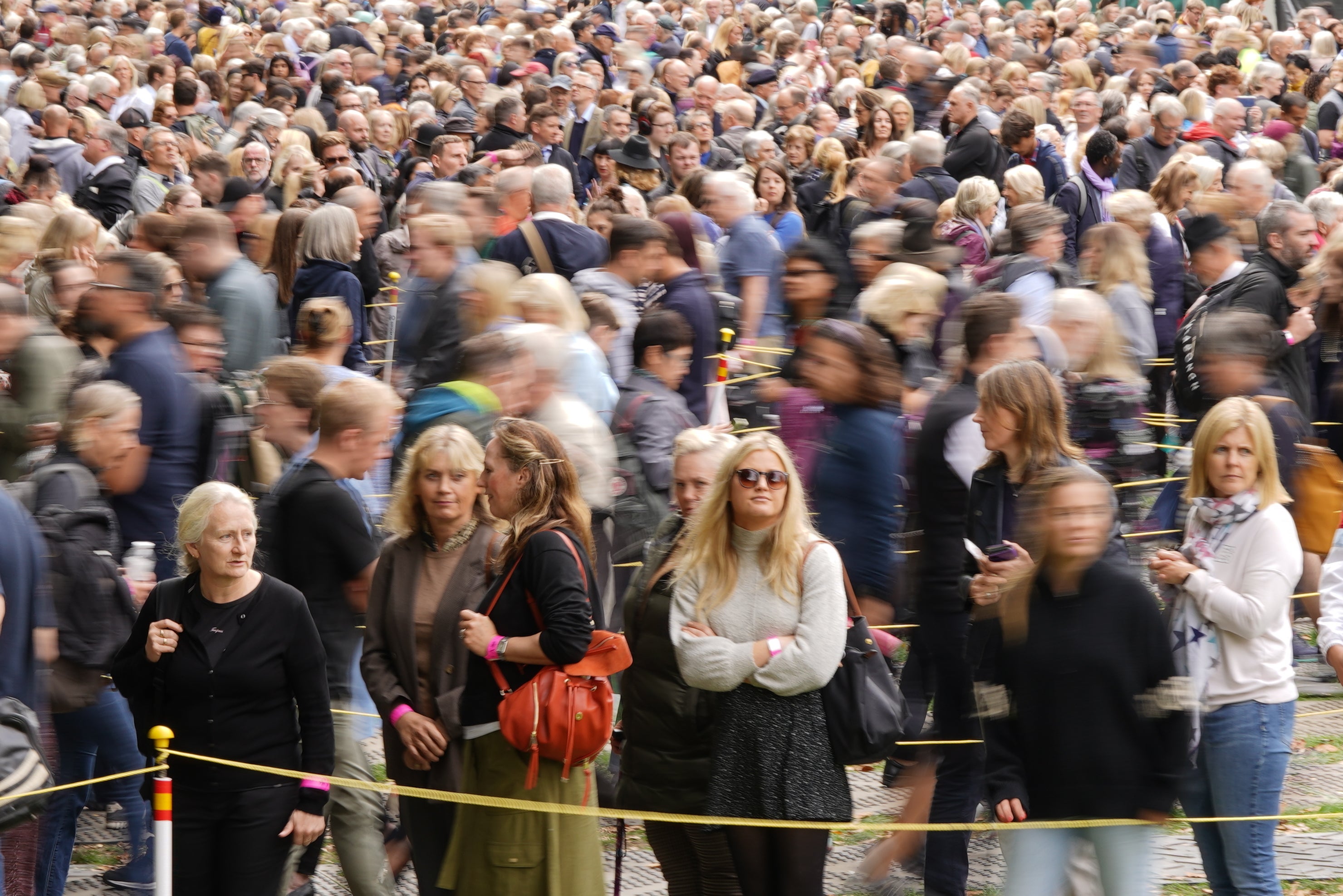 Members of the public in the queue in Victoria Tower Gardens, London, as they wait to view Queen Elizabeth II lying in state at Westminster Hall, ahead of her funeral on Monday. (Victoria Jones/PA)