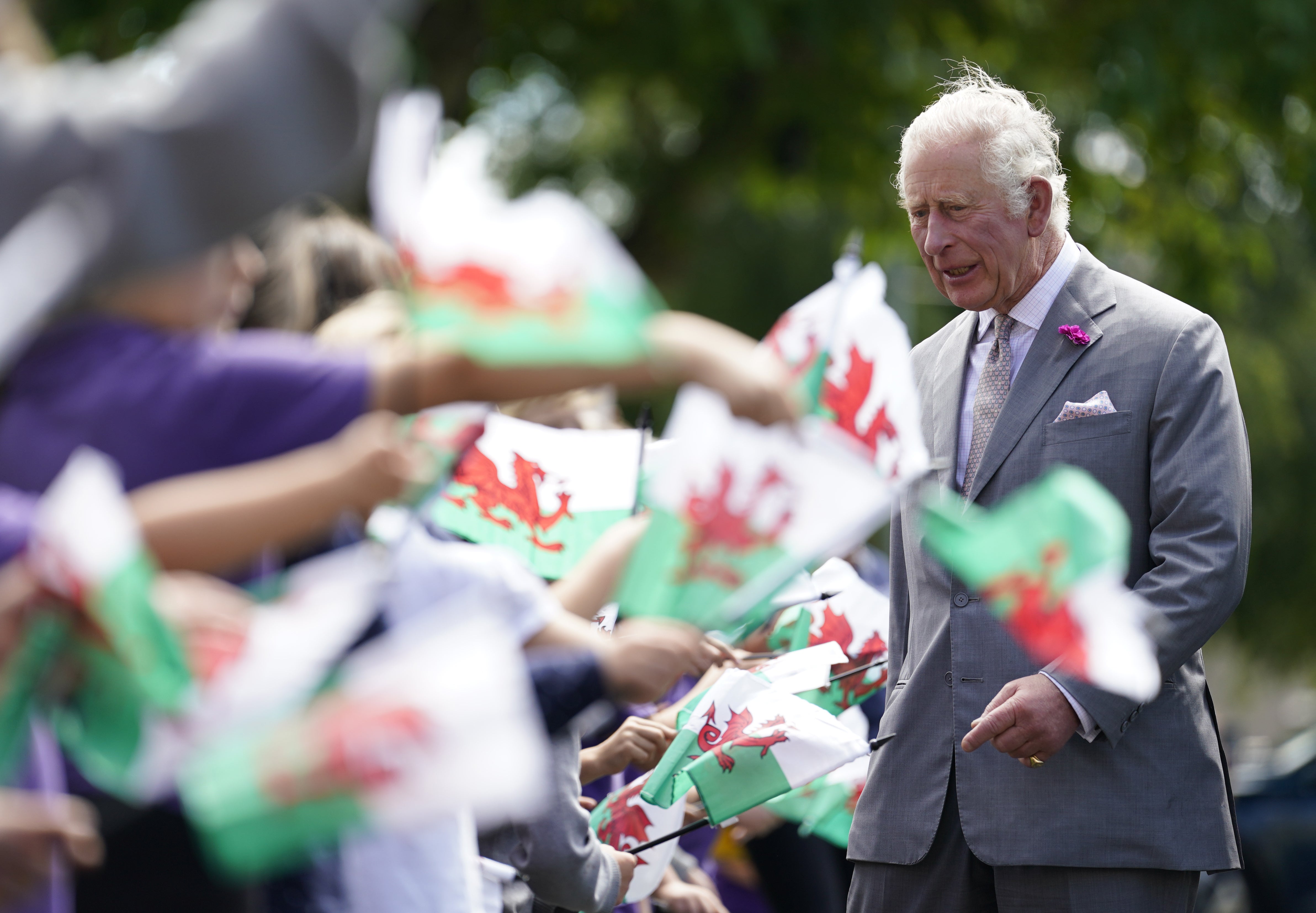 King Charles, then the Prince of Wales, meets school children during a visit to the Trinity Saint David Campus (PA)