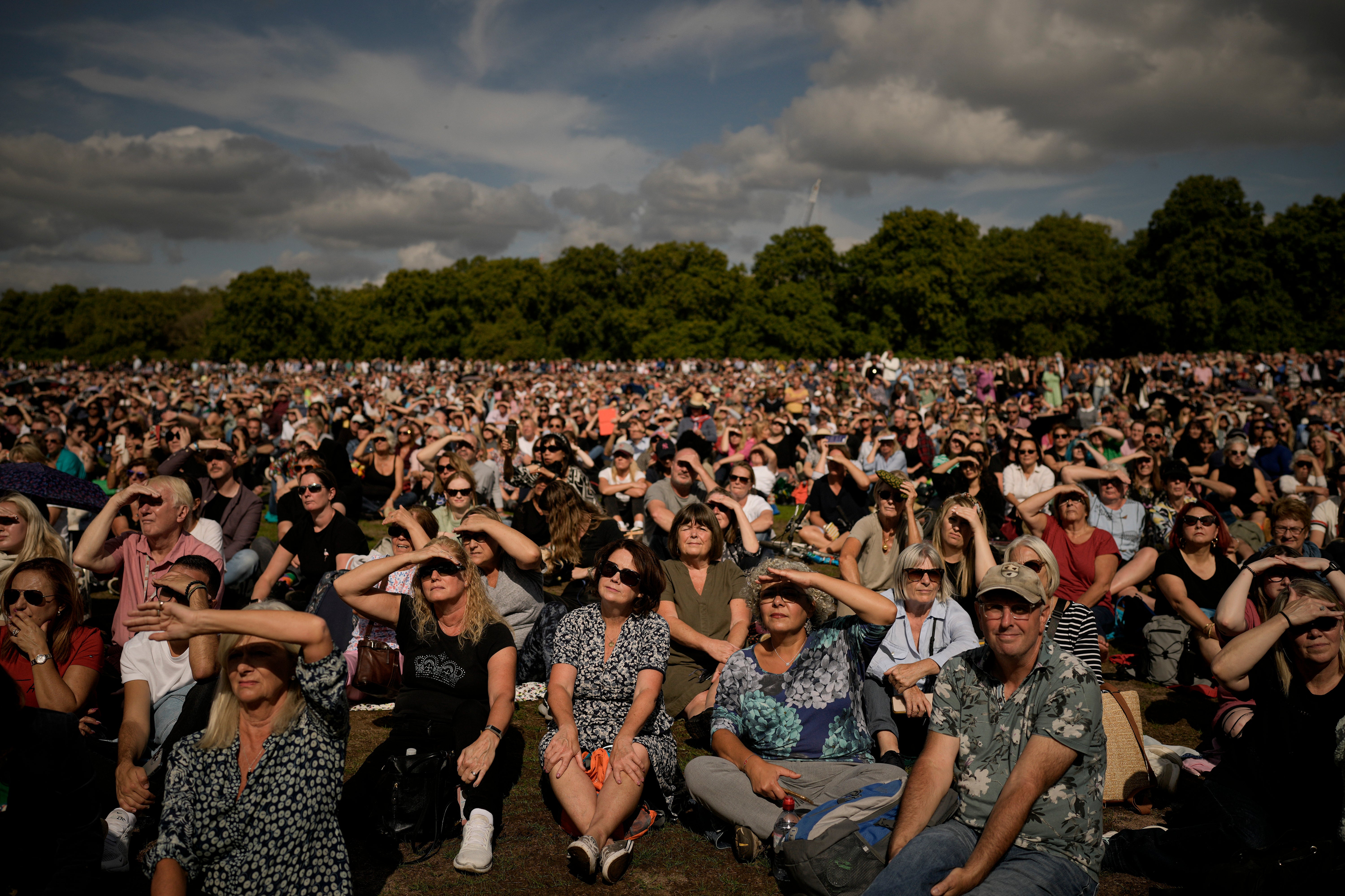 Thousands of people in Hyde Park watched the procession to Westminster Hall on Wednesday