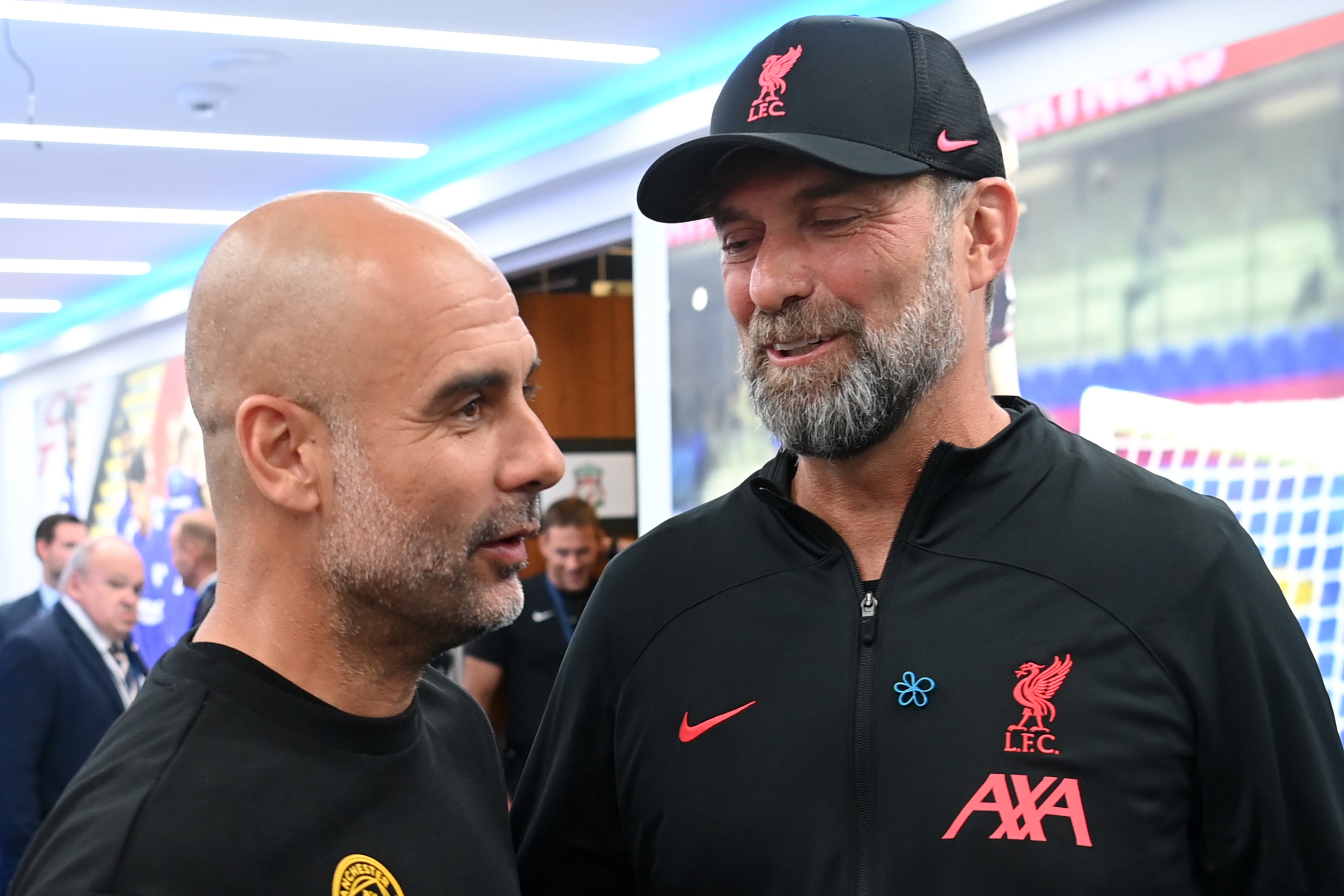 Manchester City manager Pep Guardiola and Liverpool counterpart Jurgen Klopp