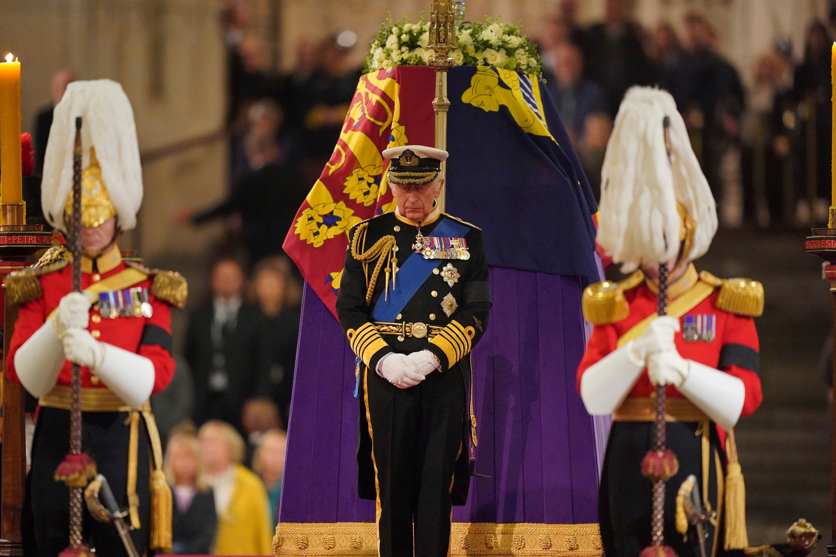 The King at the Vigil of the Princes in Westminster Hall on Friday evening