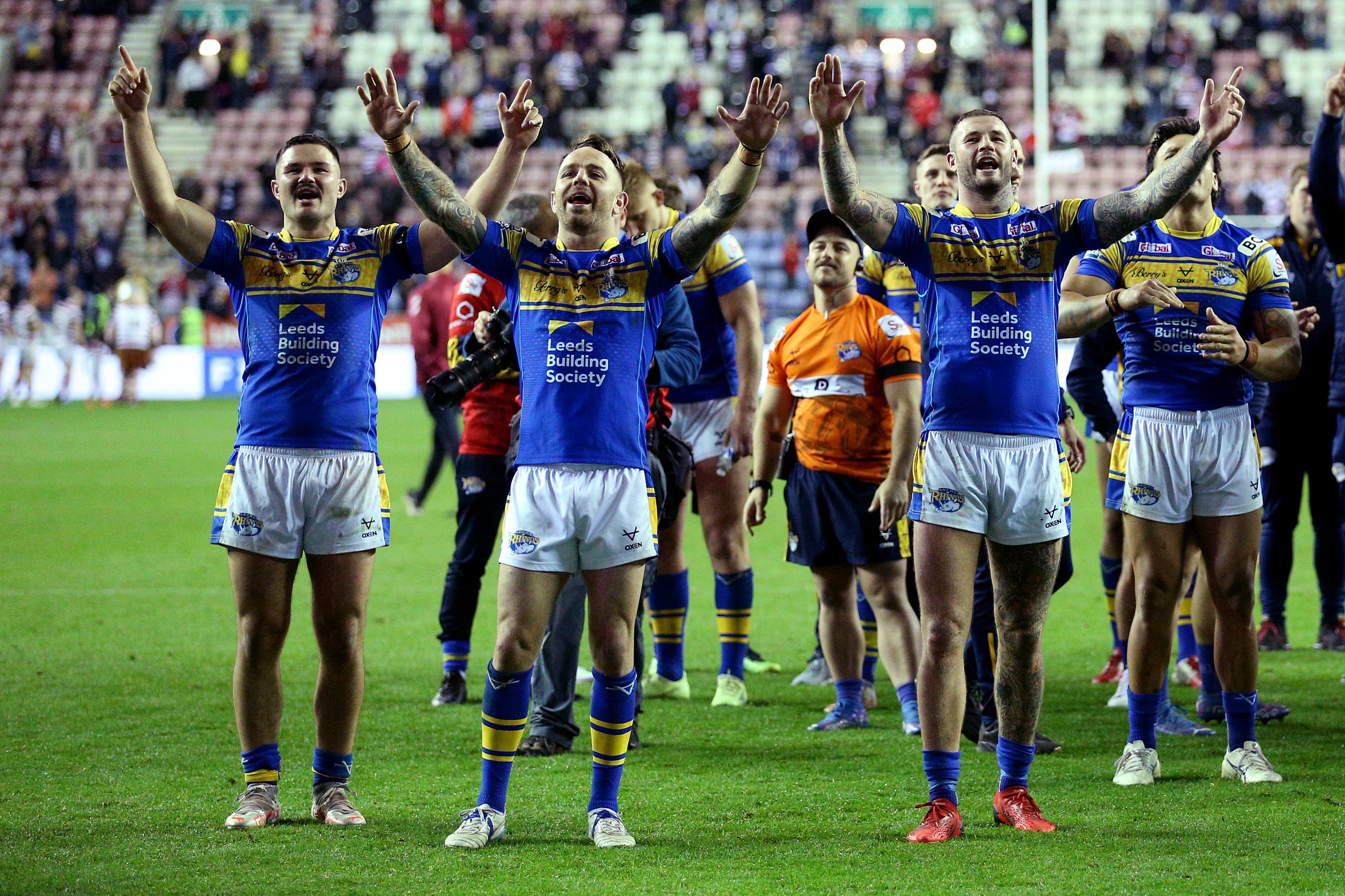 Leeds celebrated their upset in style (Nigel French/PA)