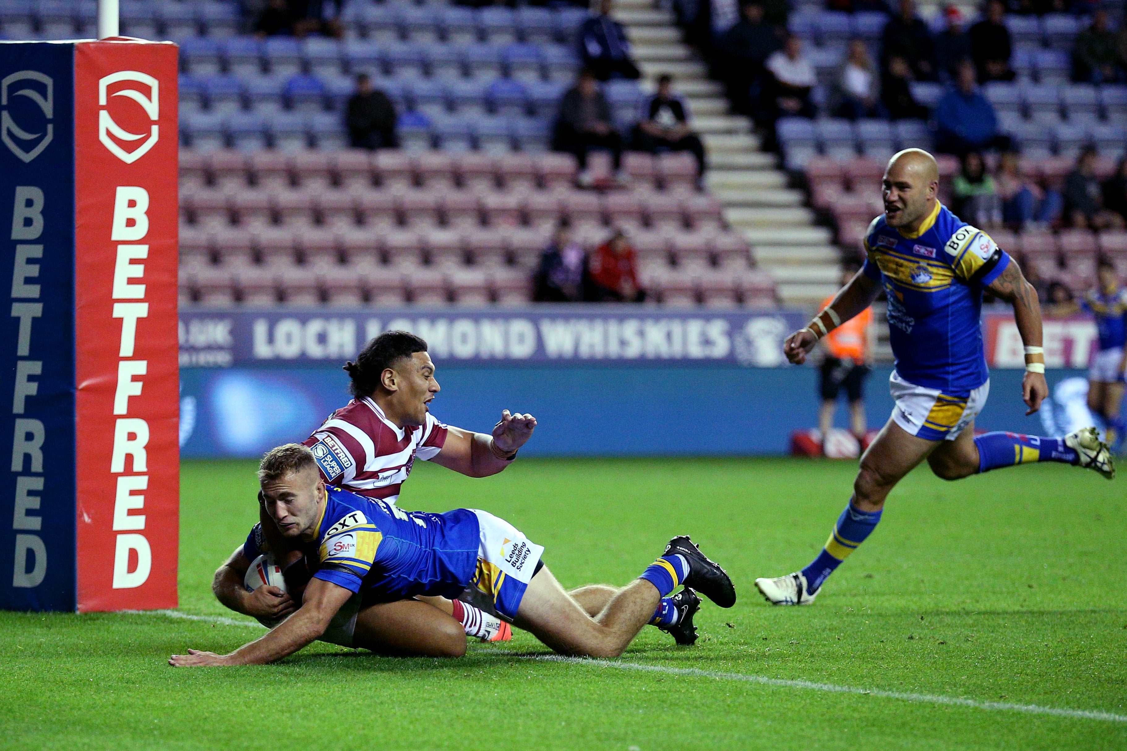 Jarrod O’Connor went over for Leeds (Nigel French/PA)