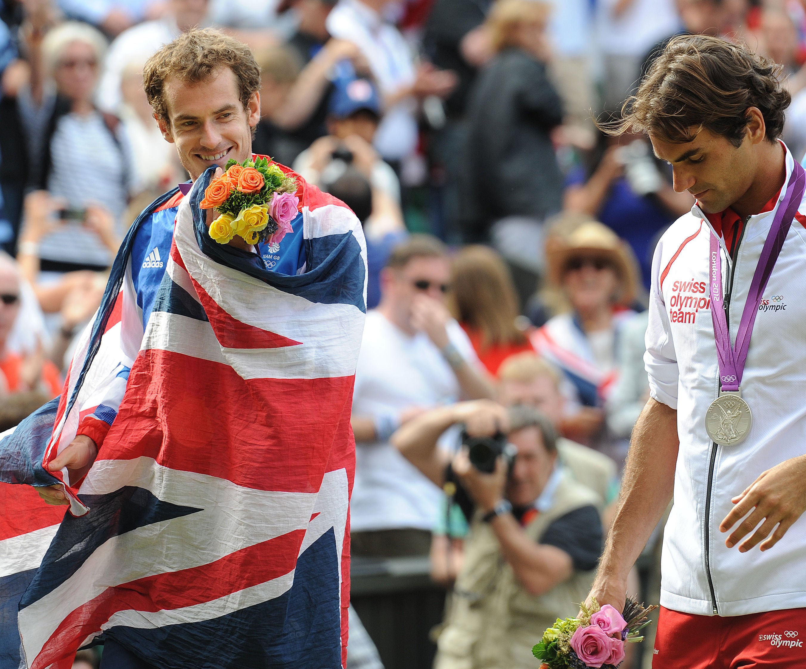 Andy Murray (left) beat Roger Federer to win Olympic gold in London (Rebecca Naden/PA)