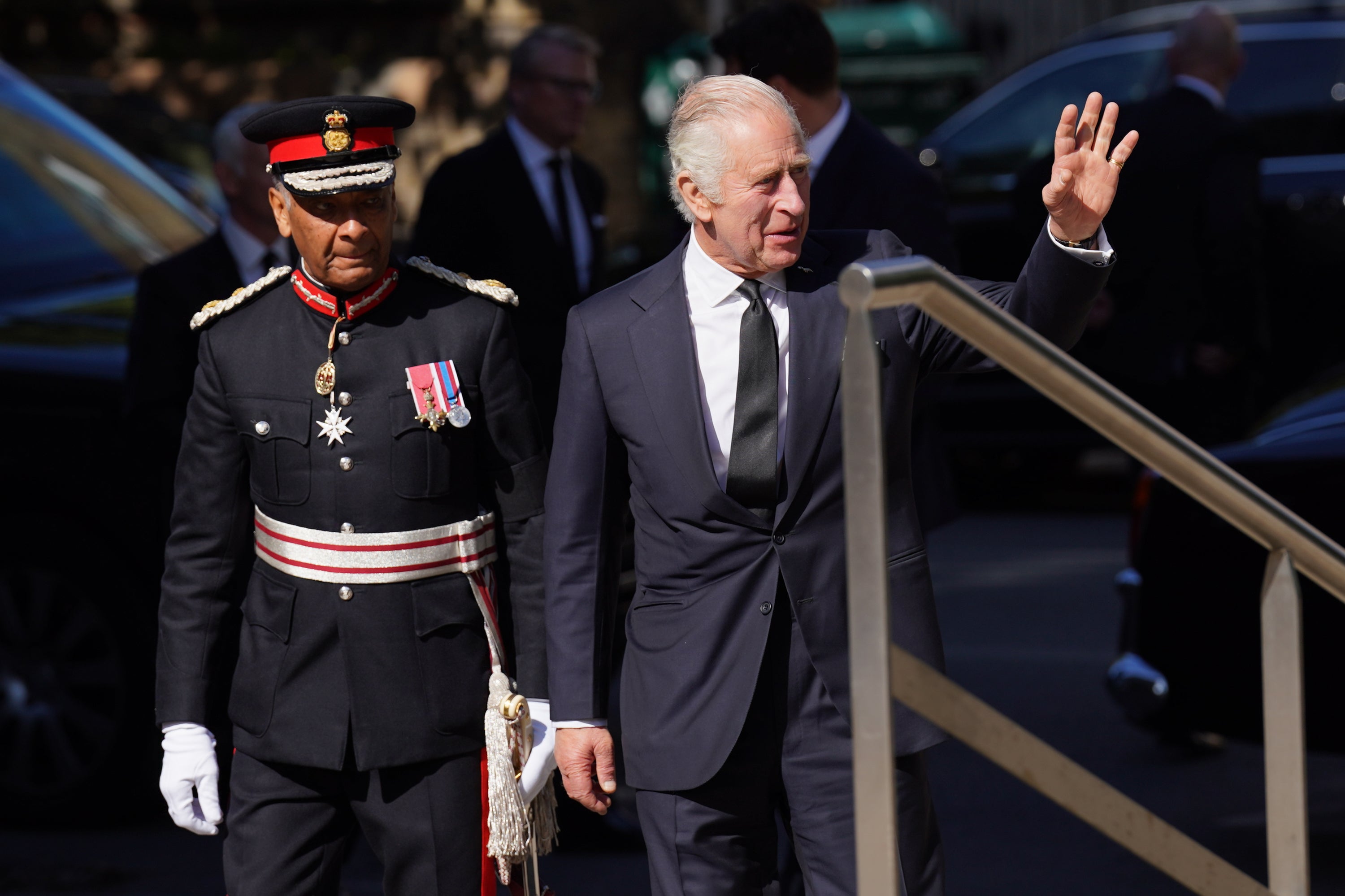 King Charles arrives for a visit to the Metropolitan Police Service Special Operations Room in Lambeth (Kirsty O’Connor/PA)