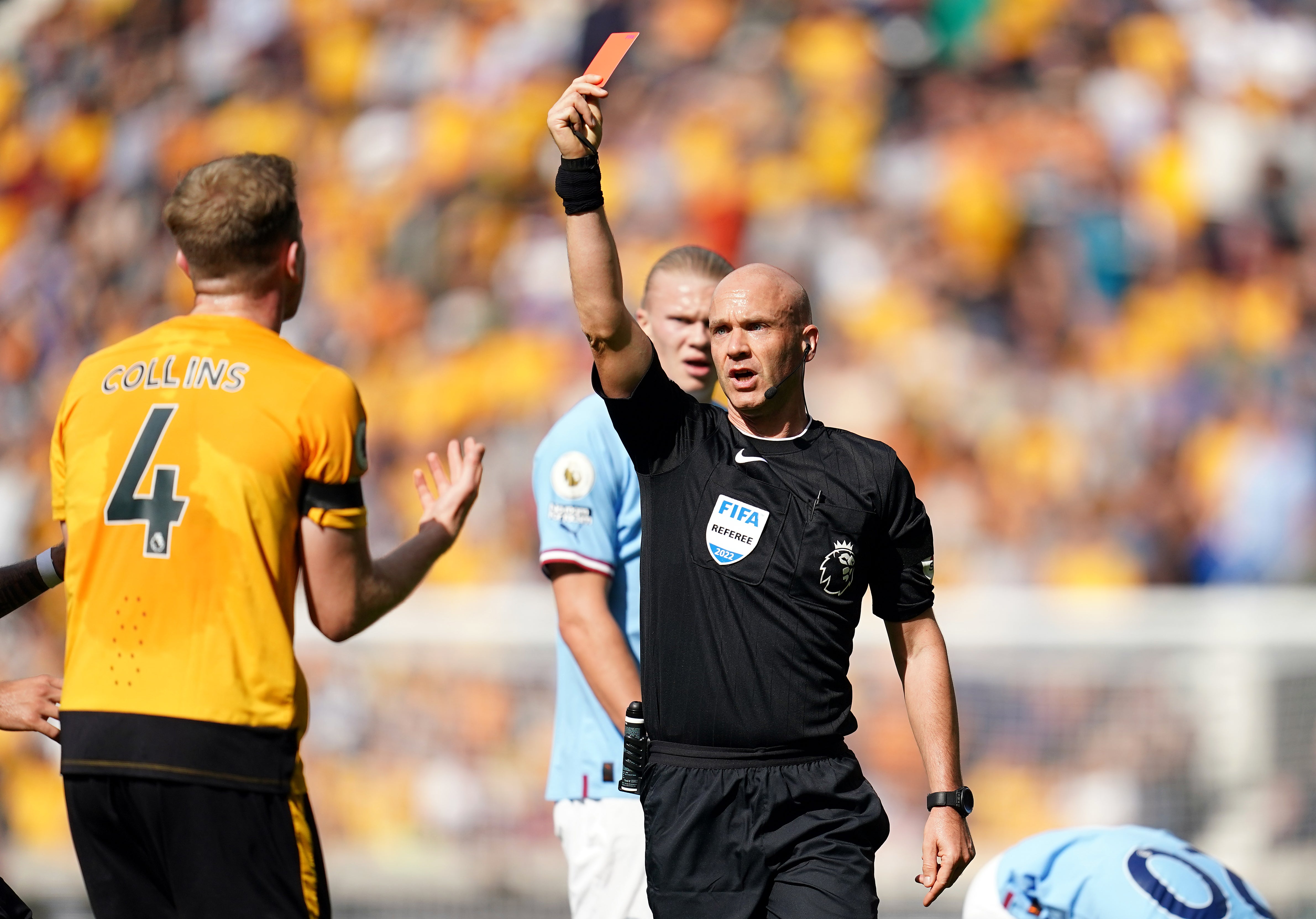 Wolves defender Nathan Collins saw red before half-time (Nick Potts/PA)