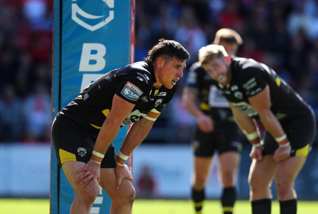 Shane Wright of Salford Red Devils looks on during defeat to St Helens