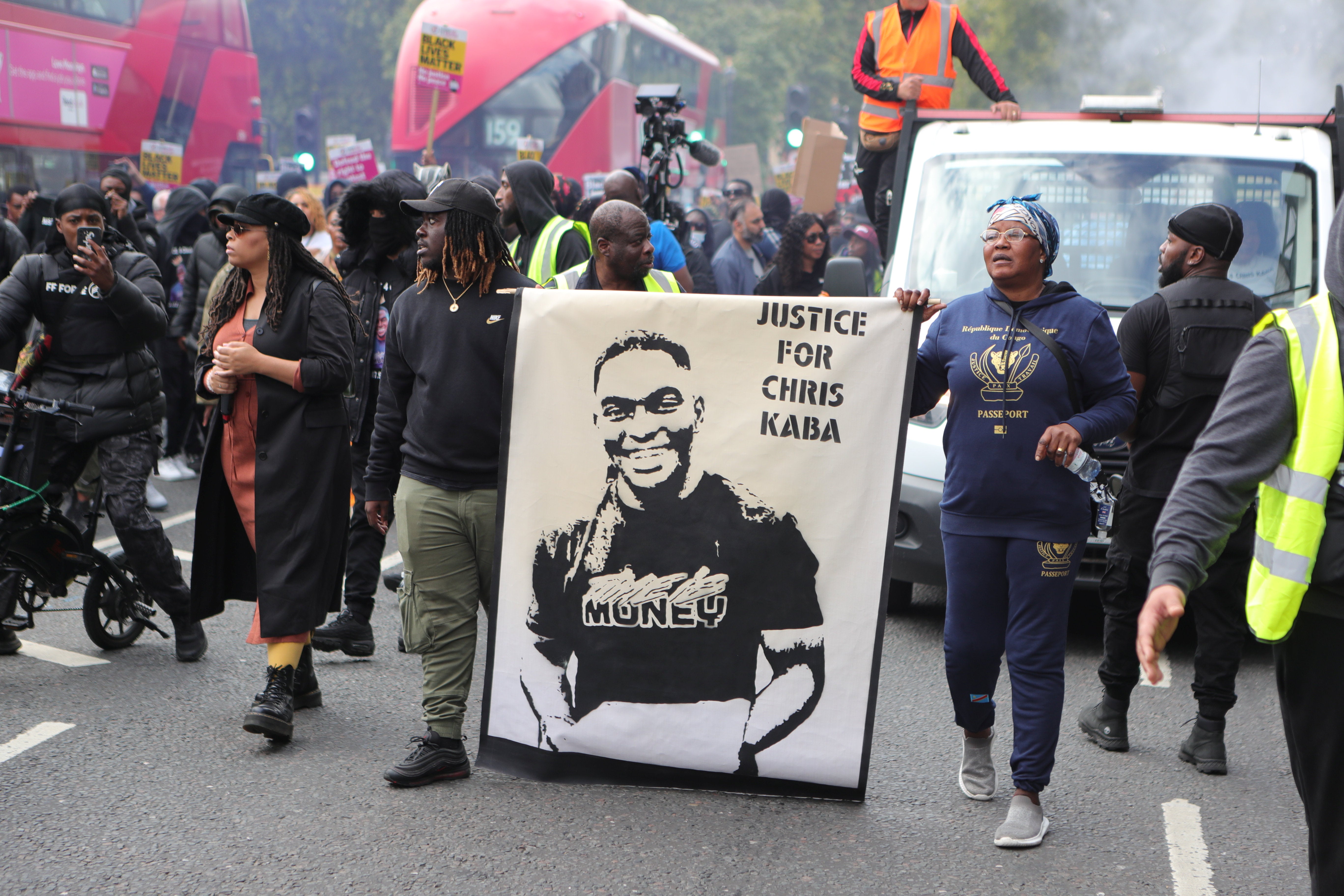 A large protest demanding justice for Chris Kaba makes its way down Whitehall to New Scotland Yard