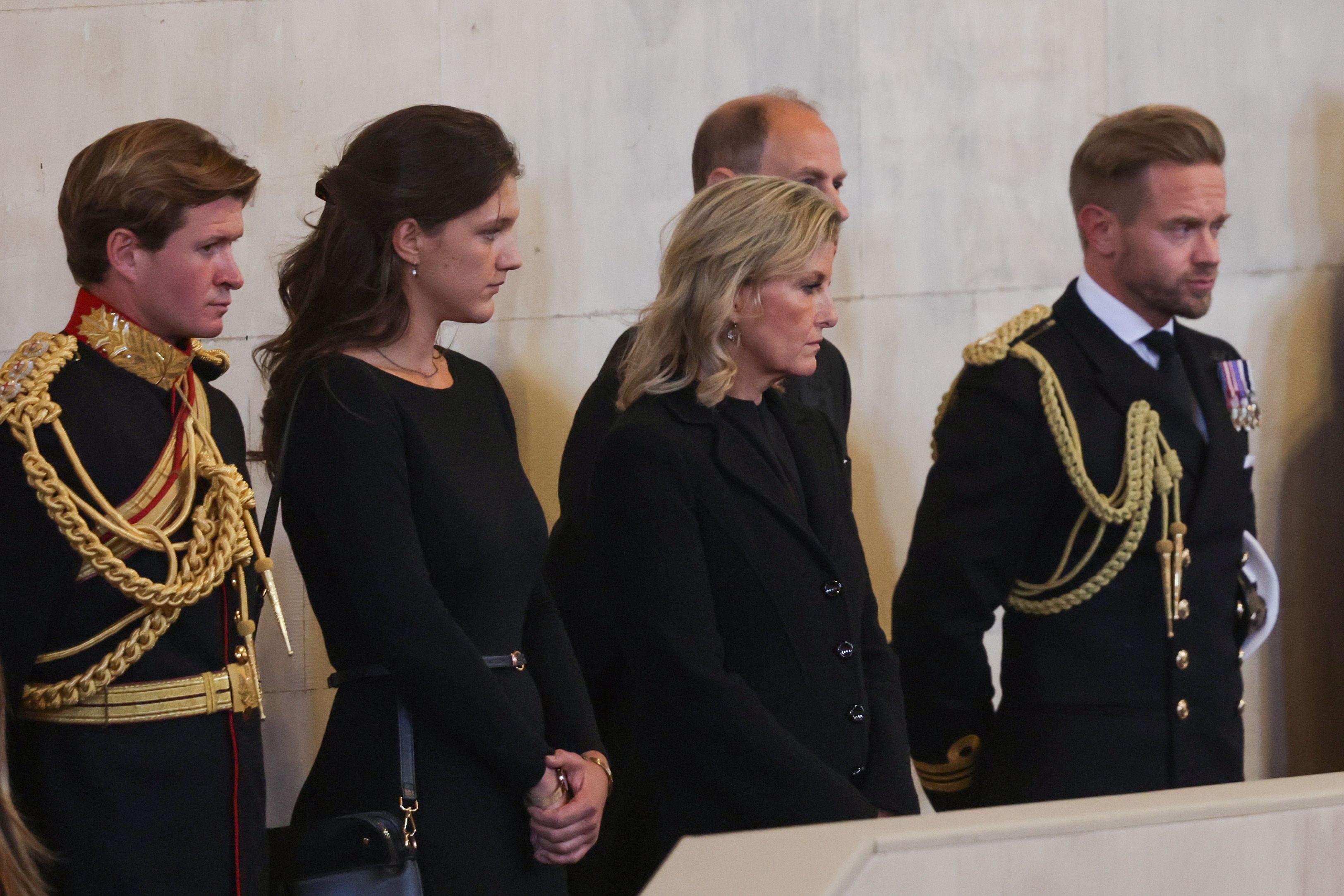 Sophie, Countess of Wessex and Prince Edward, Earl of Wessex arrive for a vigil in honour of Queen Elizabeth II