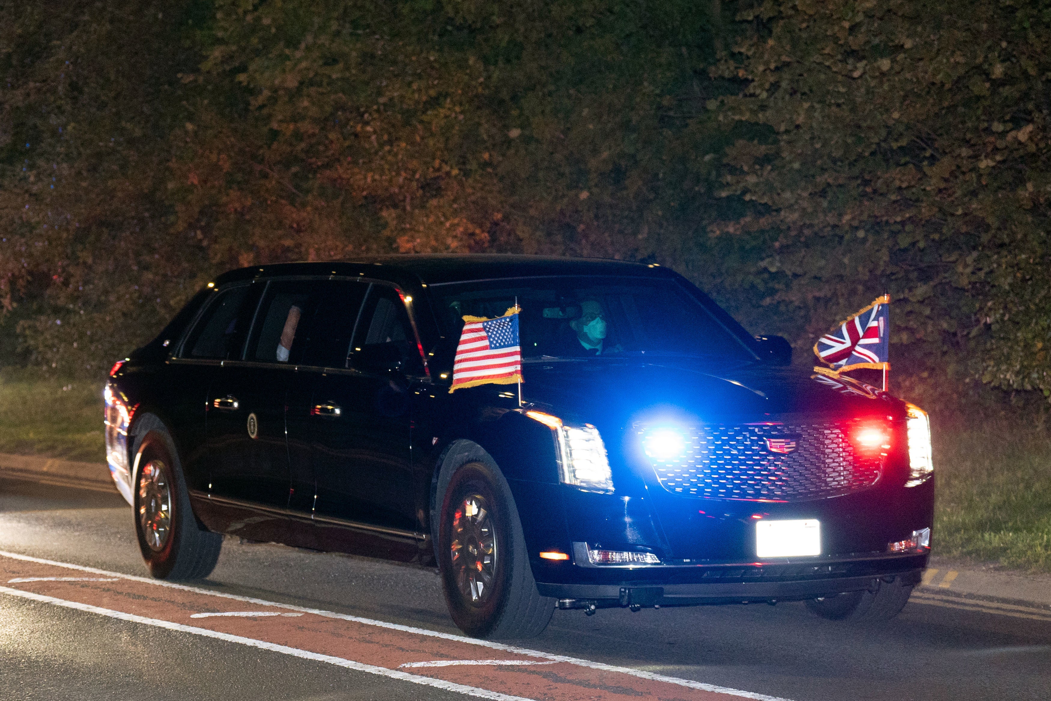 Joe and Jill Biden leave London Stansted airport in their motorcade