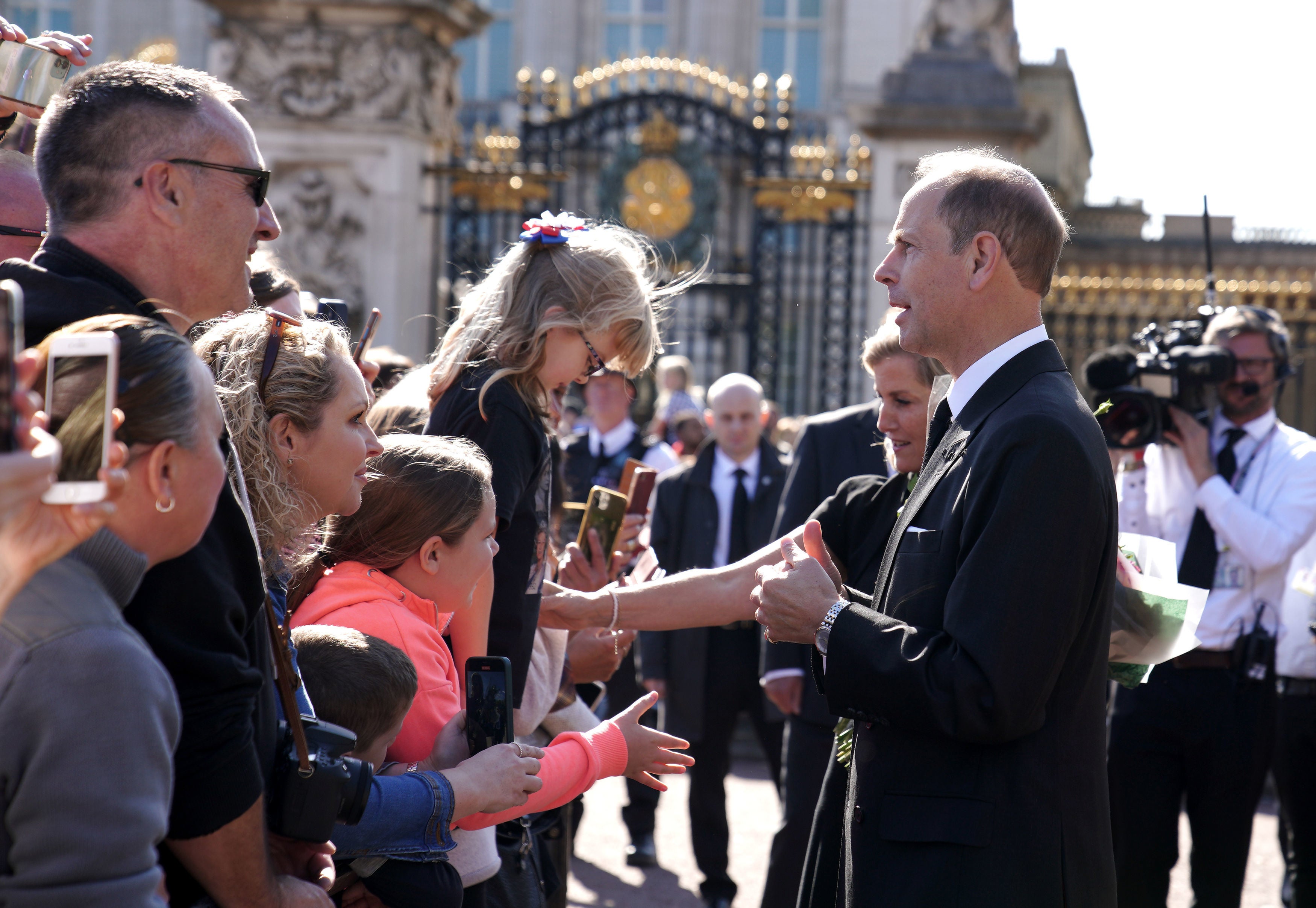 Prince Edward, Earl of Wessex meets wellwishers outside Buckingham Palace