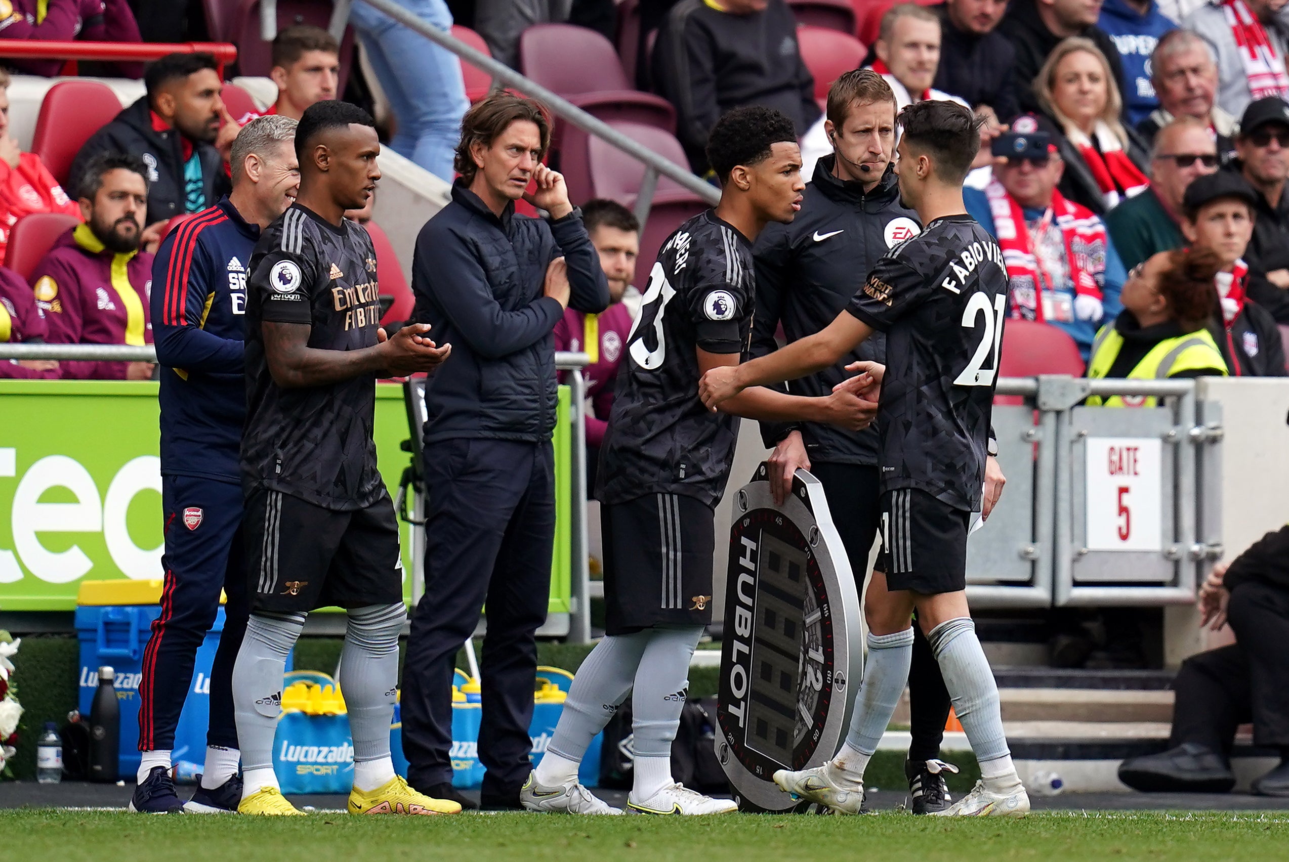 Ethan Nwaneri comes on for his debut (John Walton/PA)