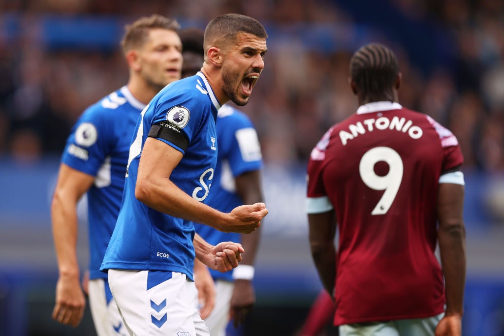 Conor Coady battled hard during Everton’s win