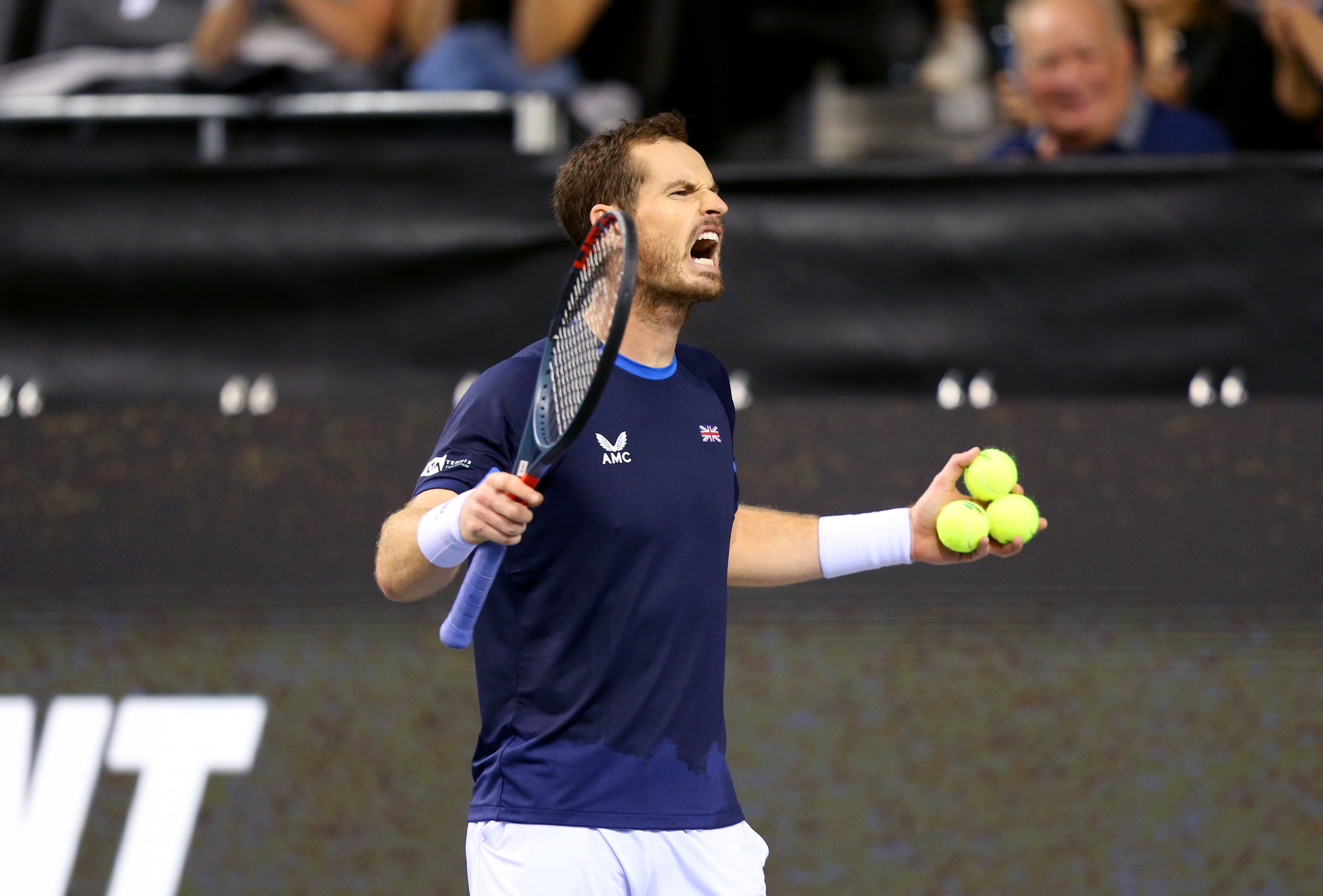 Andy Murray reacts after beating Kazakhstan’s Dmitry Popko (Robert Perry/PA)