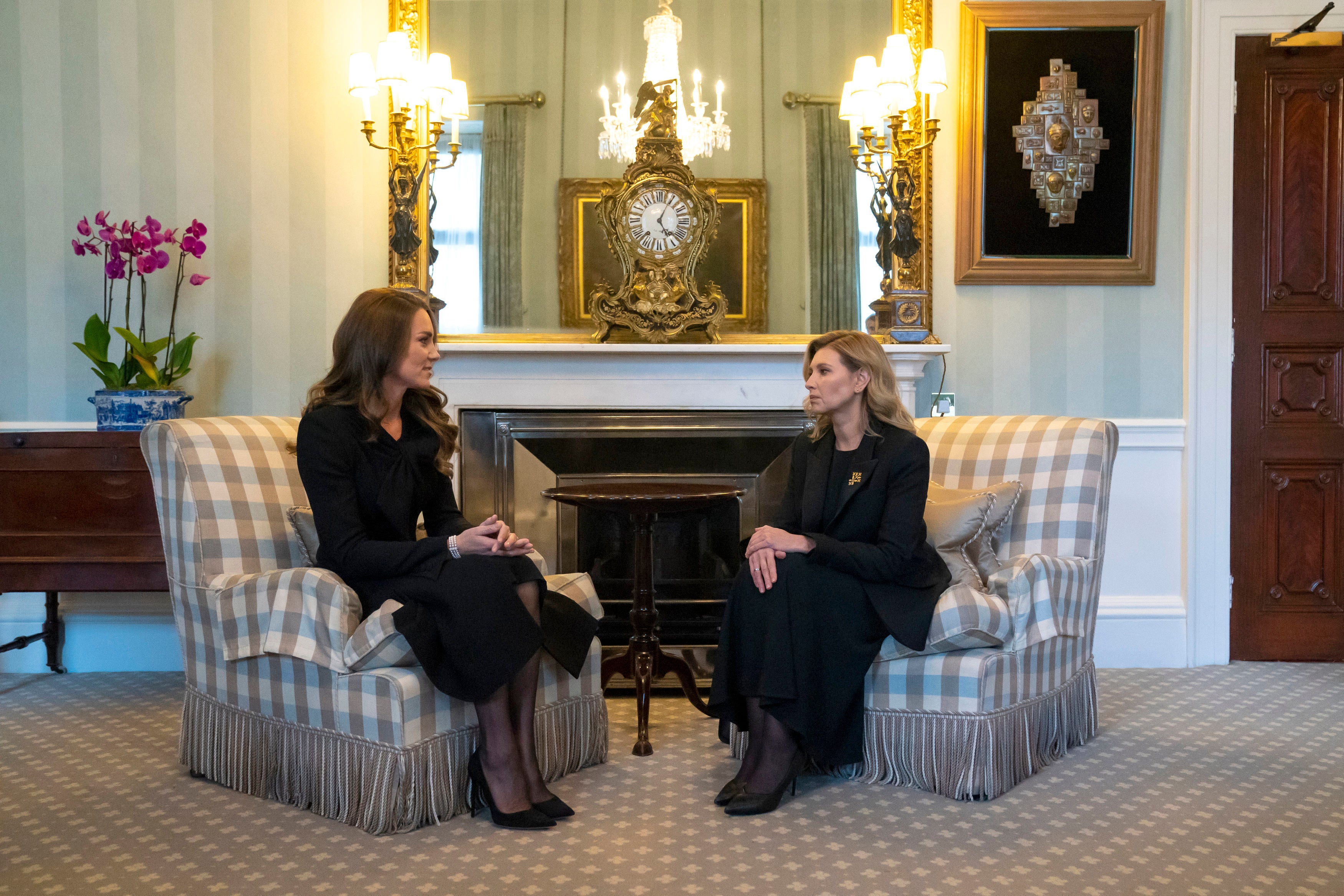 The Princess of Wales welcomes the First Lady of Ukraine, Olena Zelenska, to Buckingham Palace