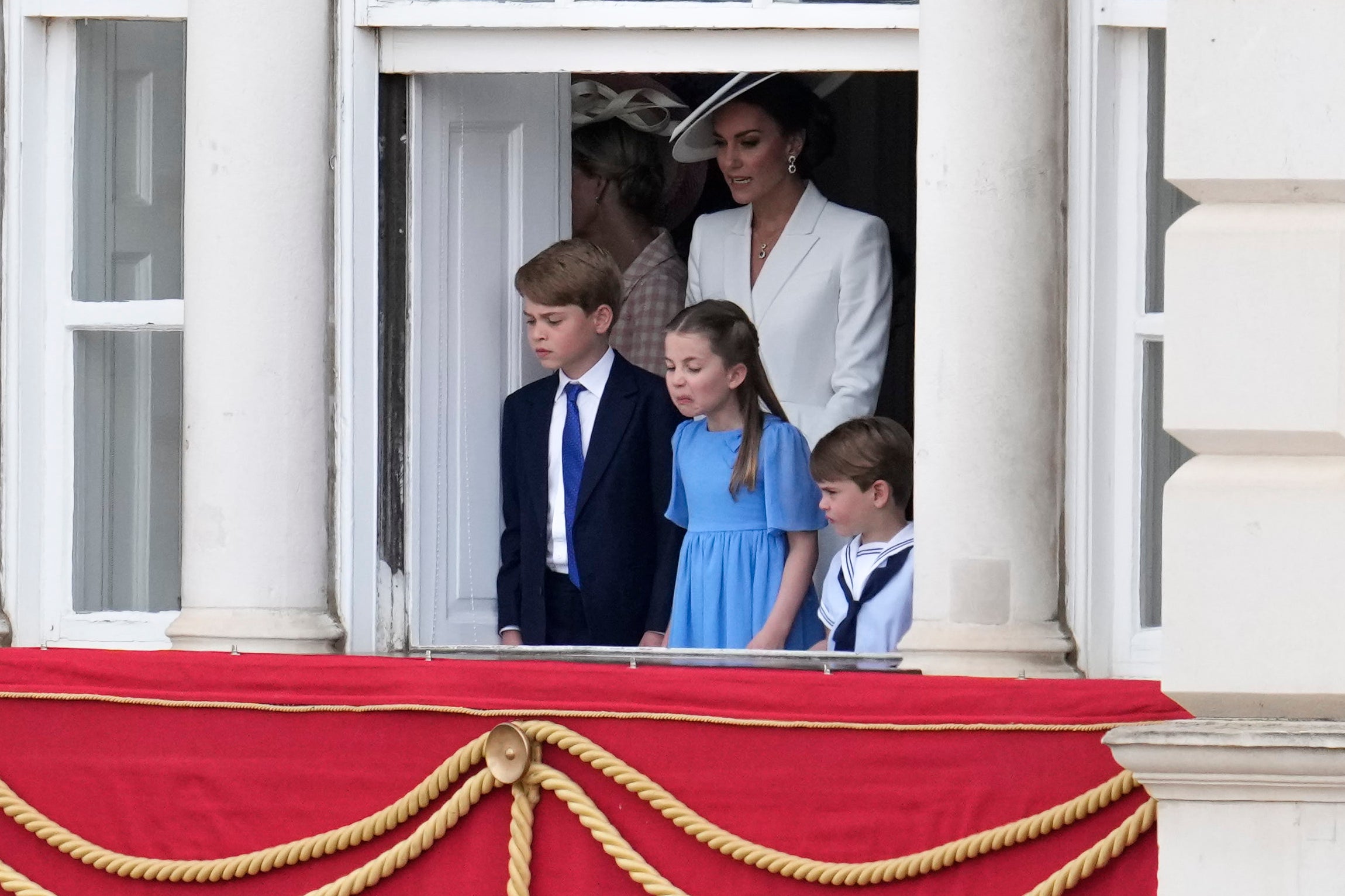 Catherine, Duchess of Cambridge, Prince George, Princess Charlotte and Prince Louis during Trooping the Colour