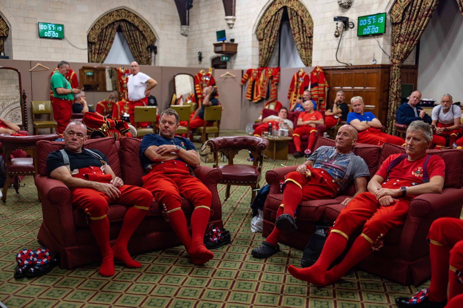 The Yeomen Warders take a break in between shifts standing guard over the deceased monarch