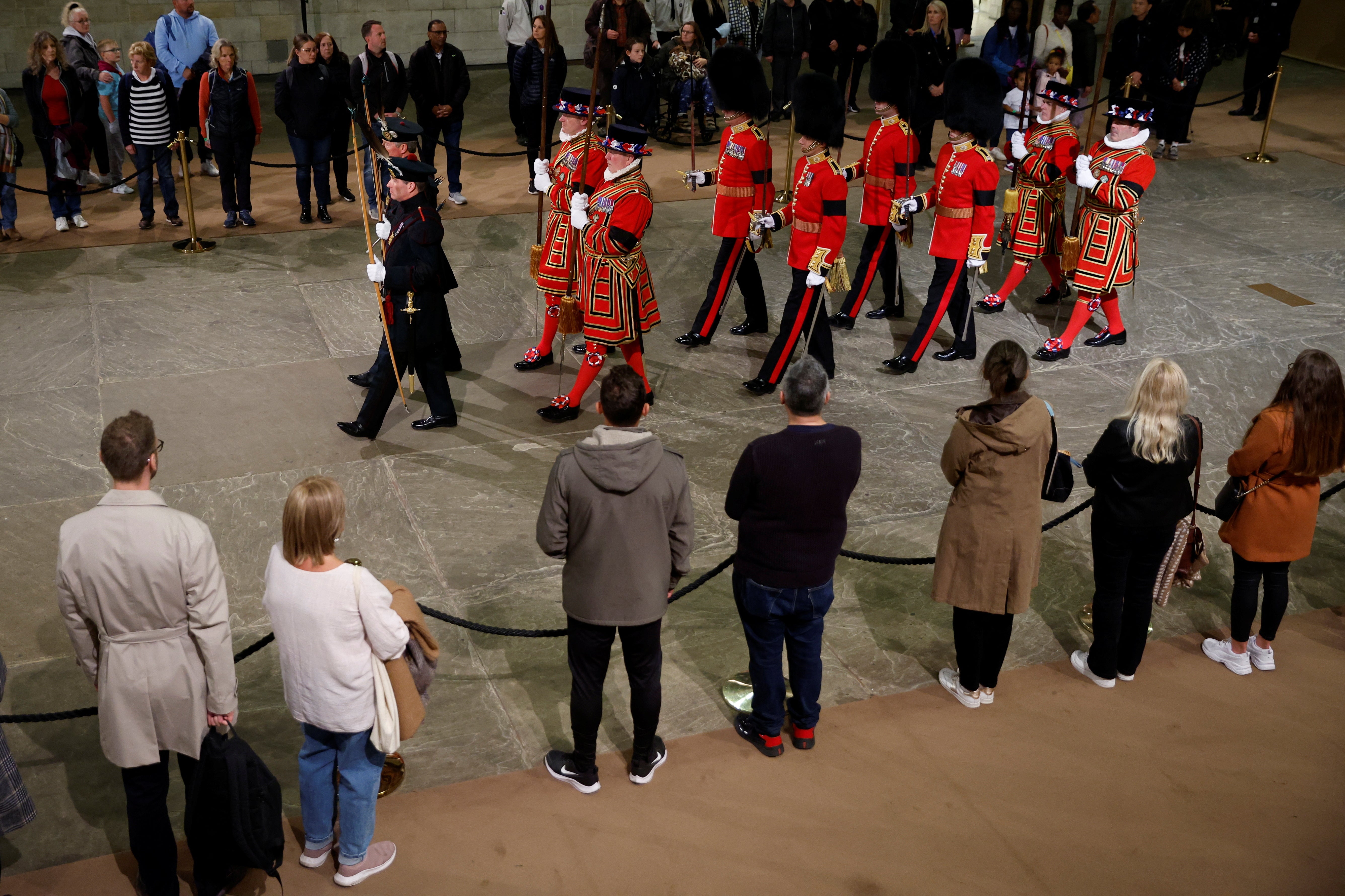 A view shows the Changing of the Guards at the coffin of Queen Elizabeth II