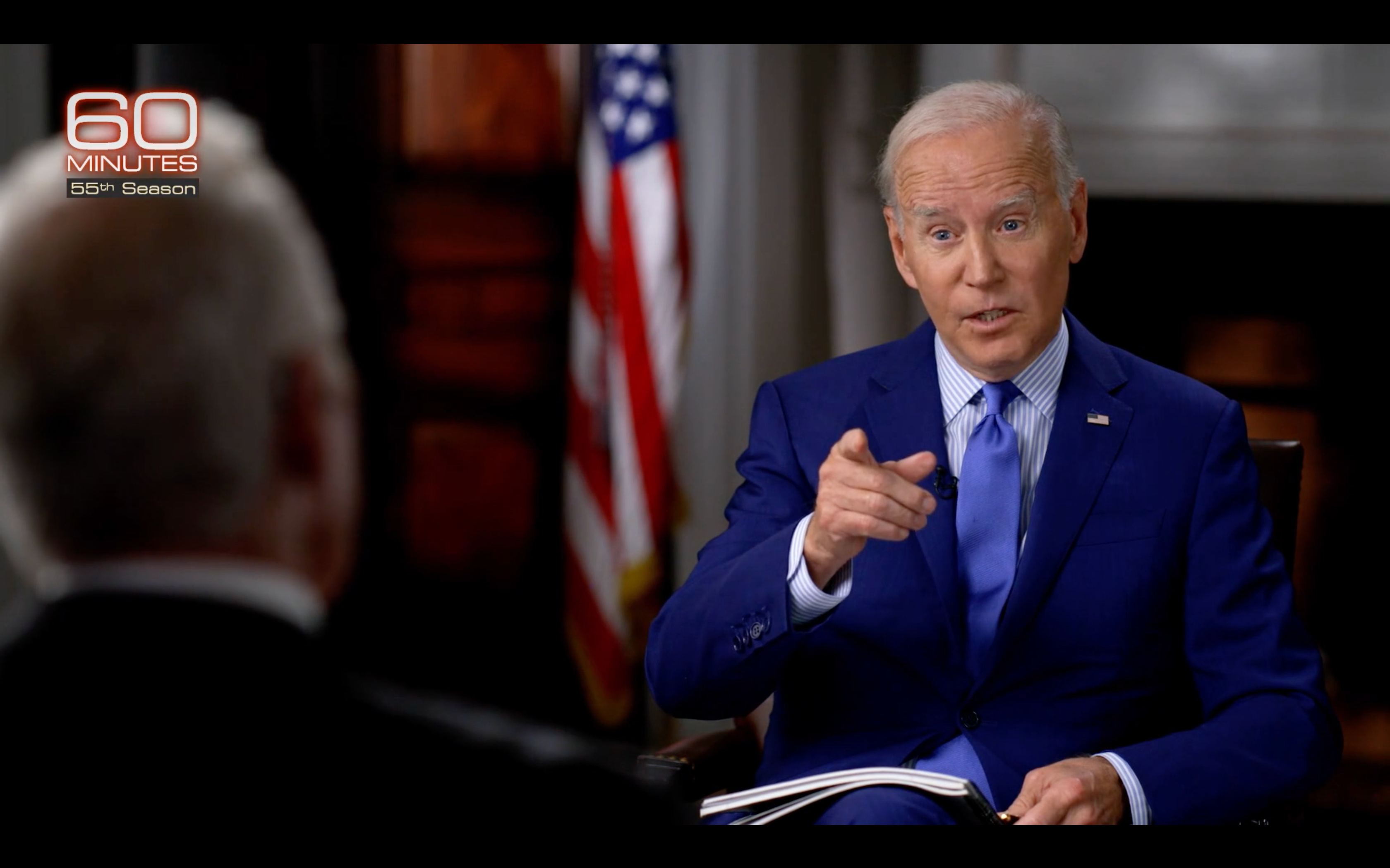 US President Joe Biden speaks during an interview with CBS News