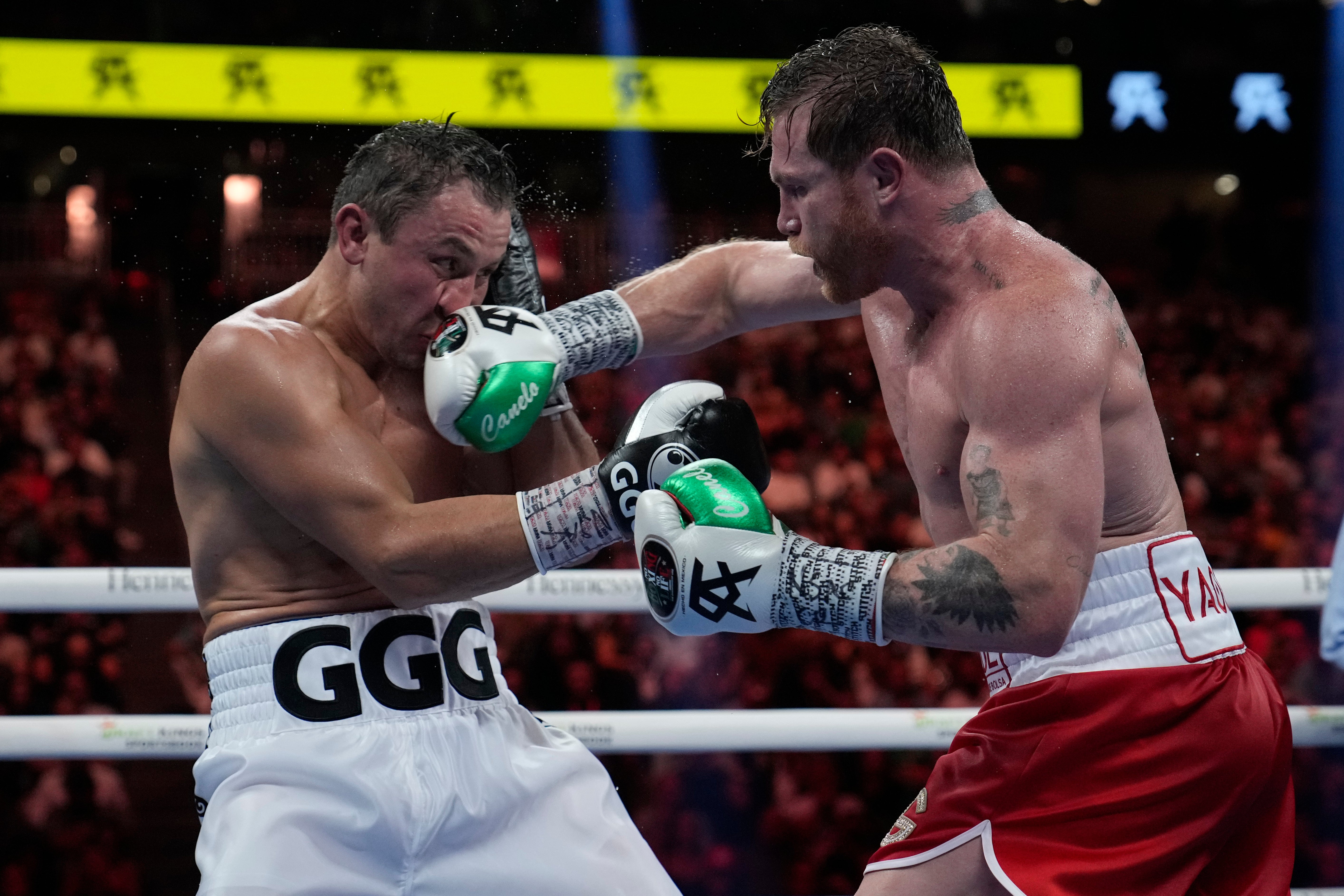 Saul ‘Canelo’ Alvarez, right, defeated Gennady Golovkin in their trilogy fight in Las Vegas (John Locher/AP)