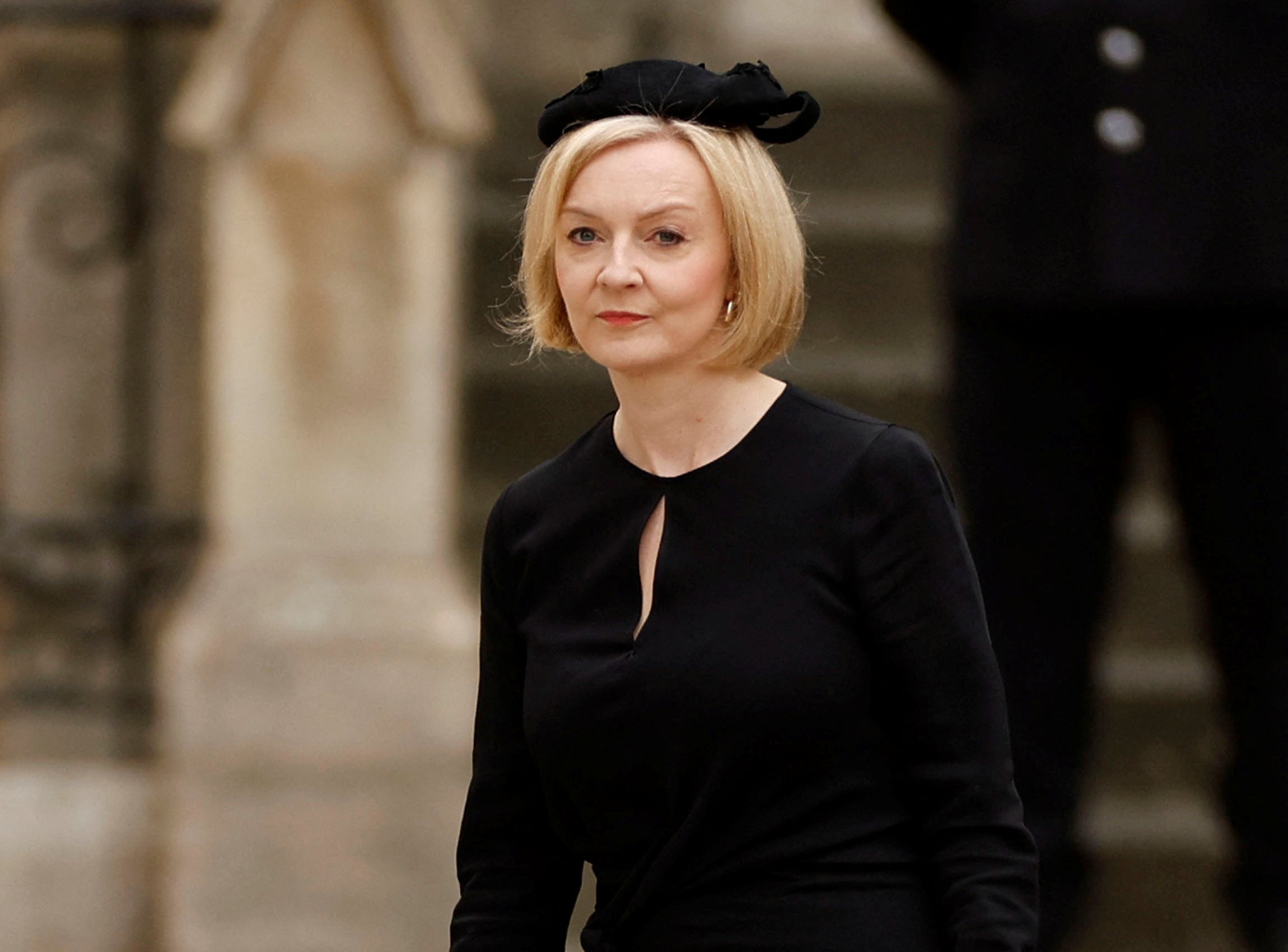 British Prime Minister Liz Truss arrives at Westminster Abbey