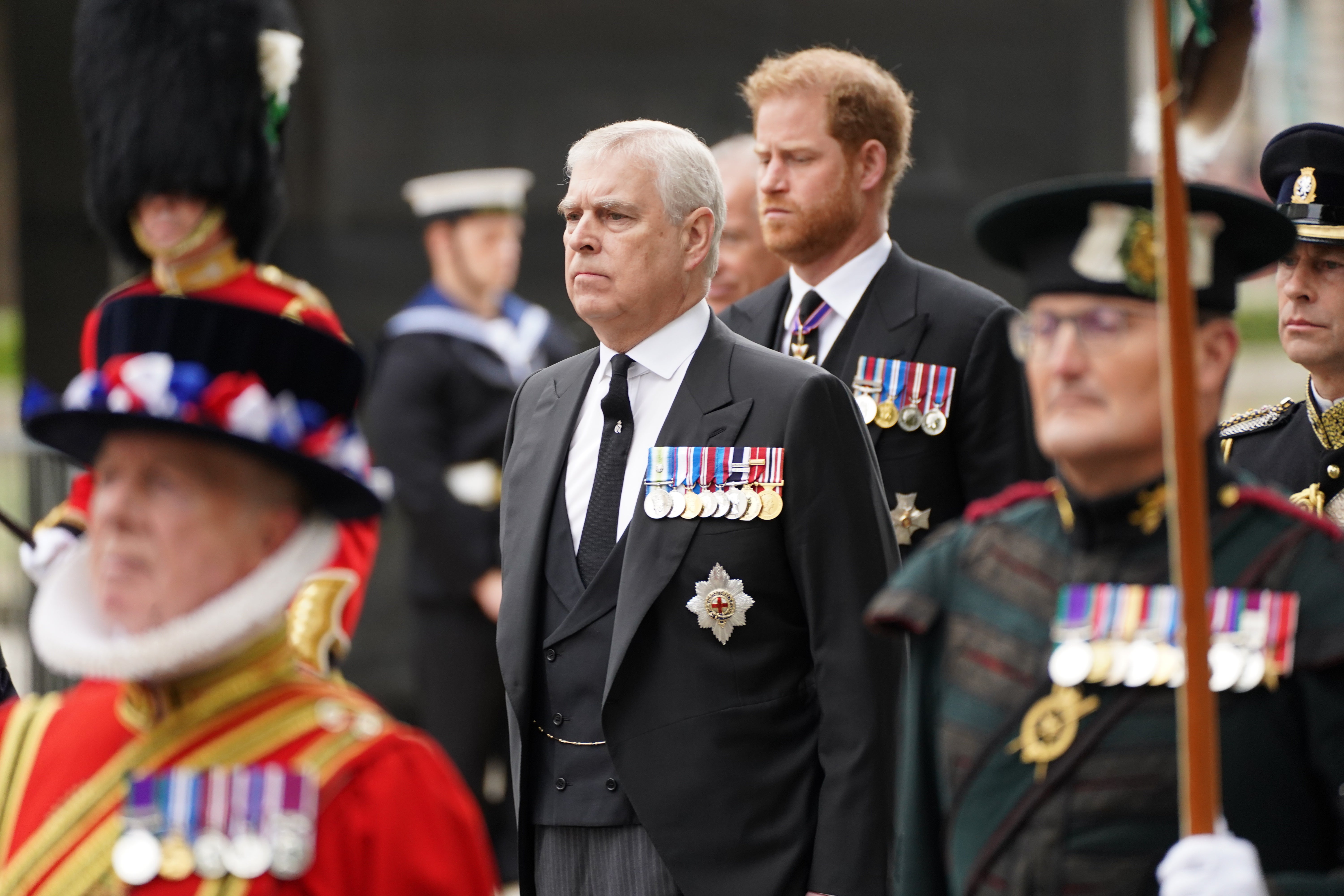 The Duke of York and Prince Harry joining the procession