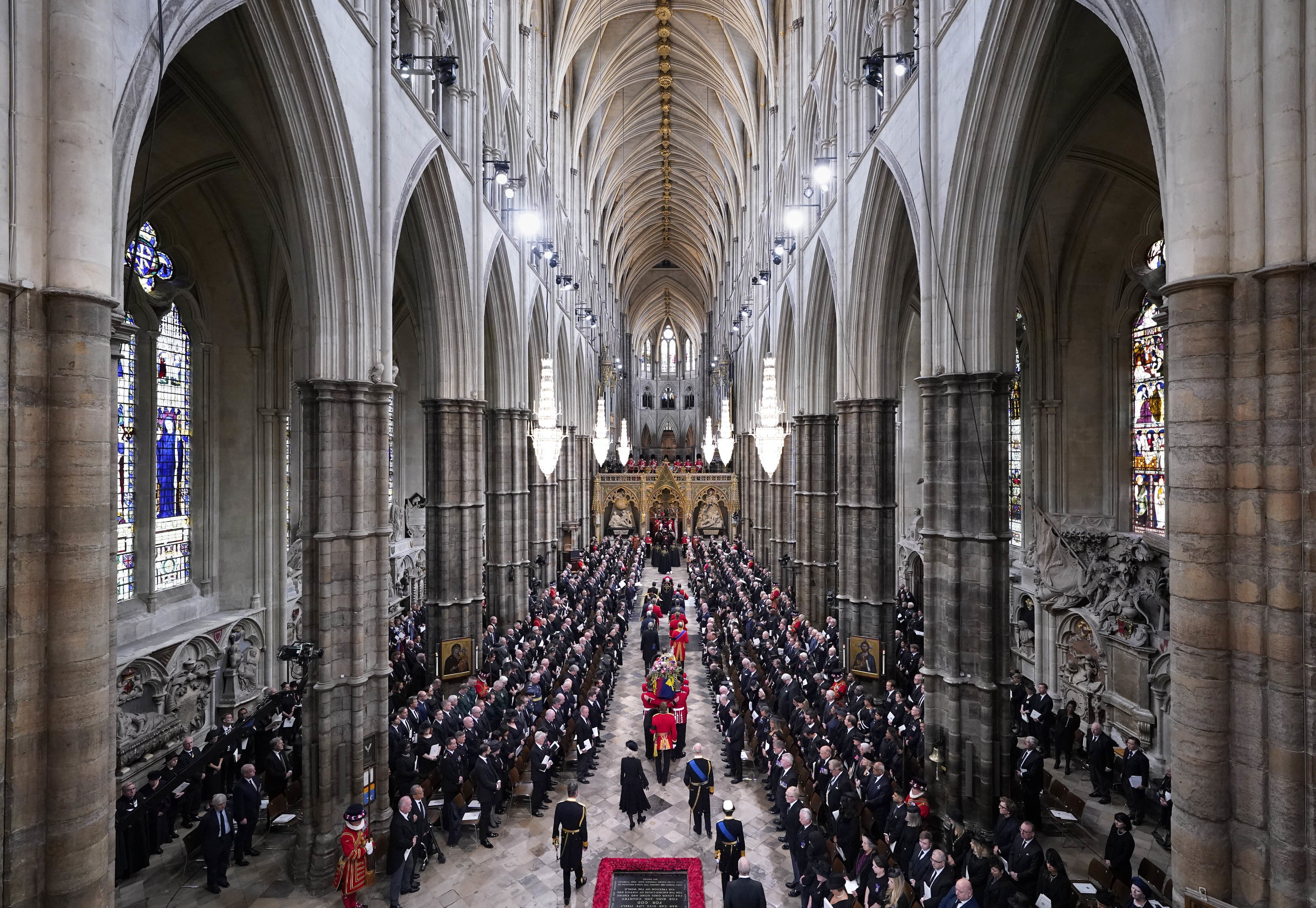 King Charles III and members of the royal family follow behind the coffin of the Queen (Danny Lawson/PA)