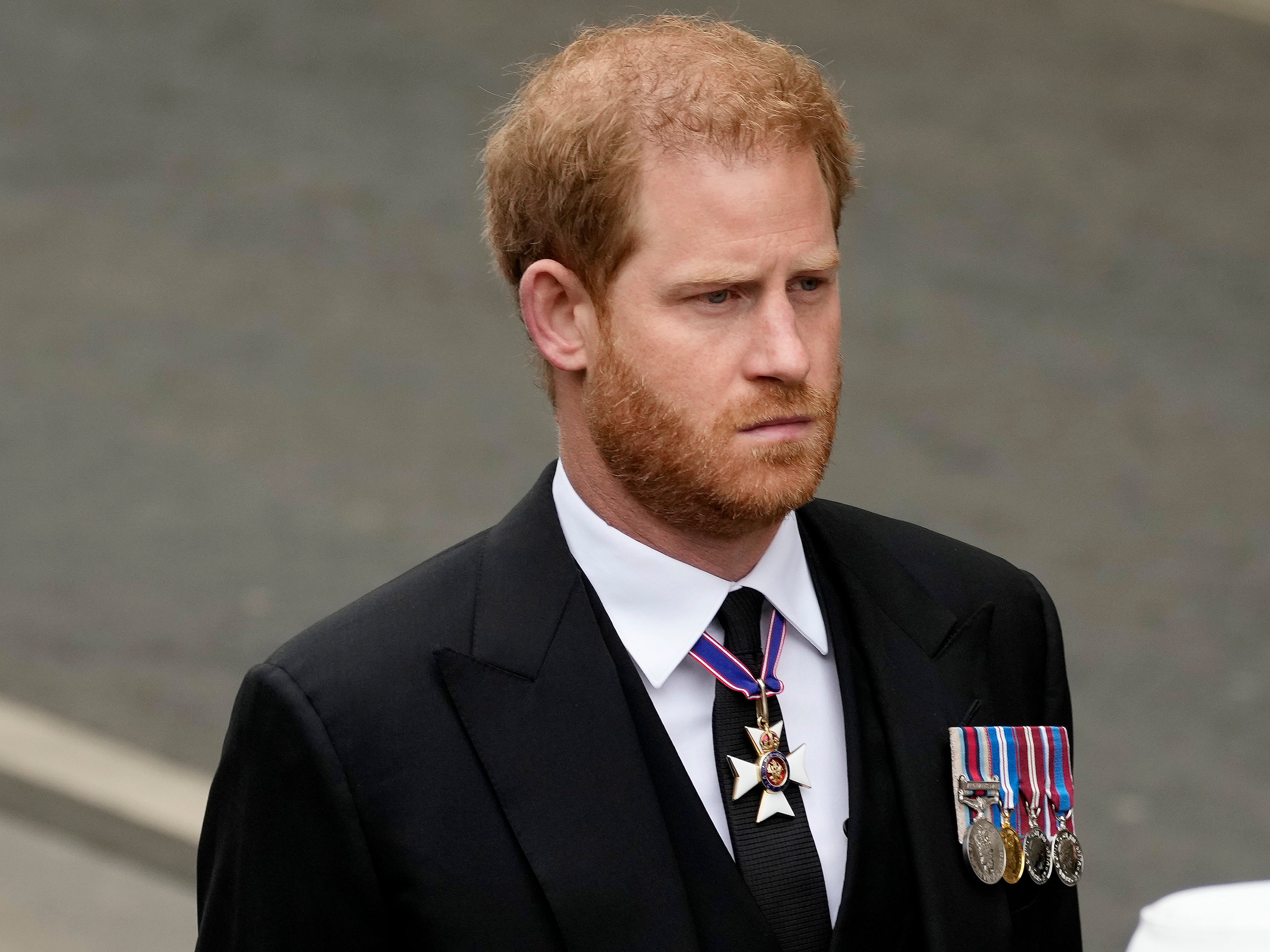 Prince Harry, Duke of Sussex arrive at Westminster Abbey ahead of the State Funeral of Queen Elizabeth II