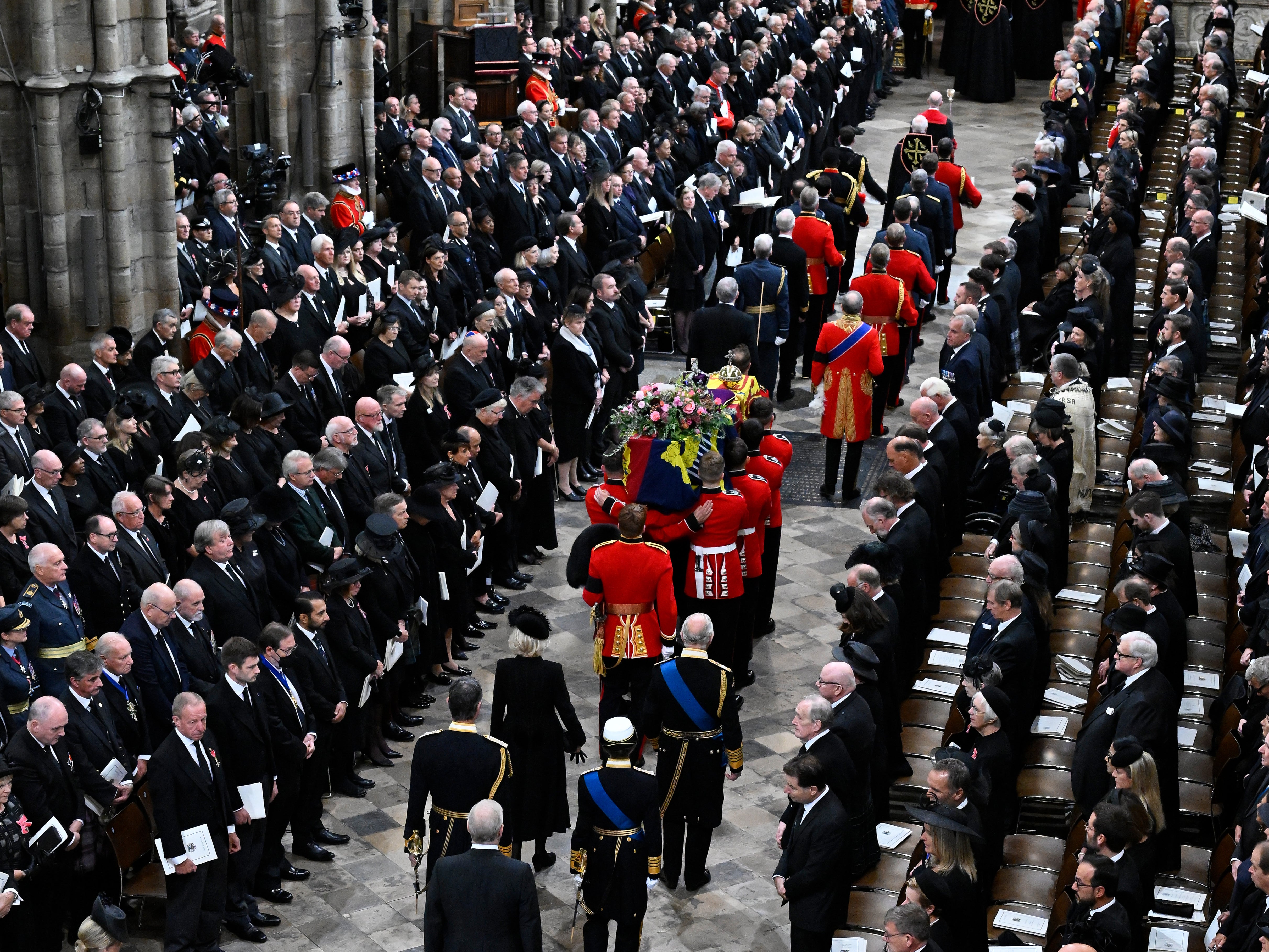 King Charles leads the funeral party into the royal procession