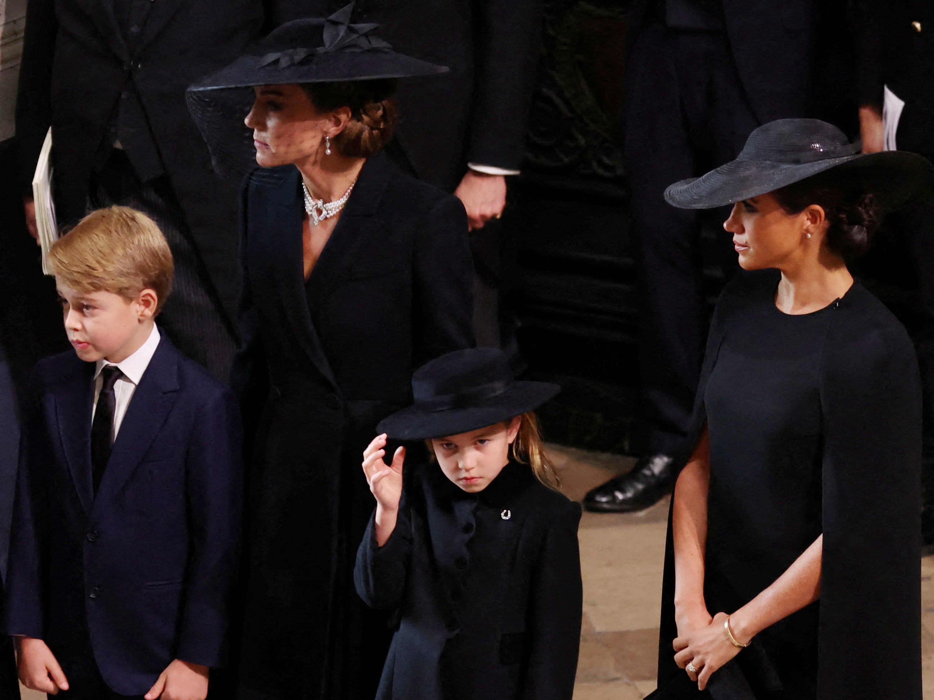 Prince George and Princess Charlotte arrive at Westminster Abbey for the Queen’s funeral