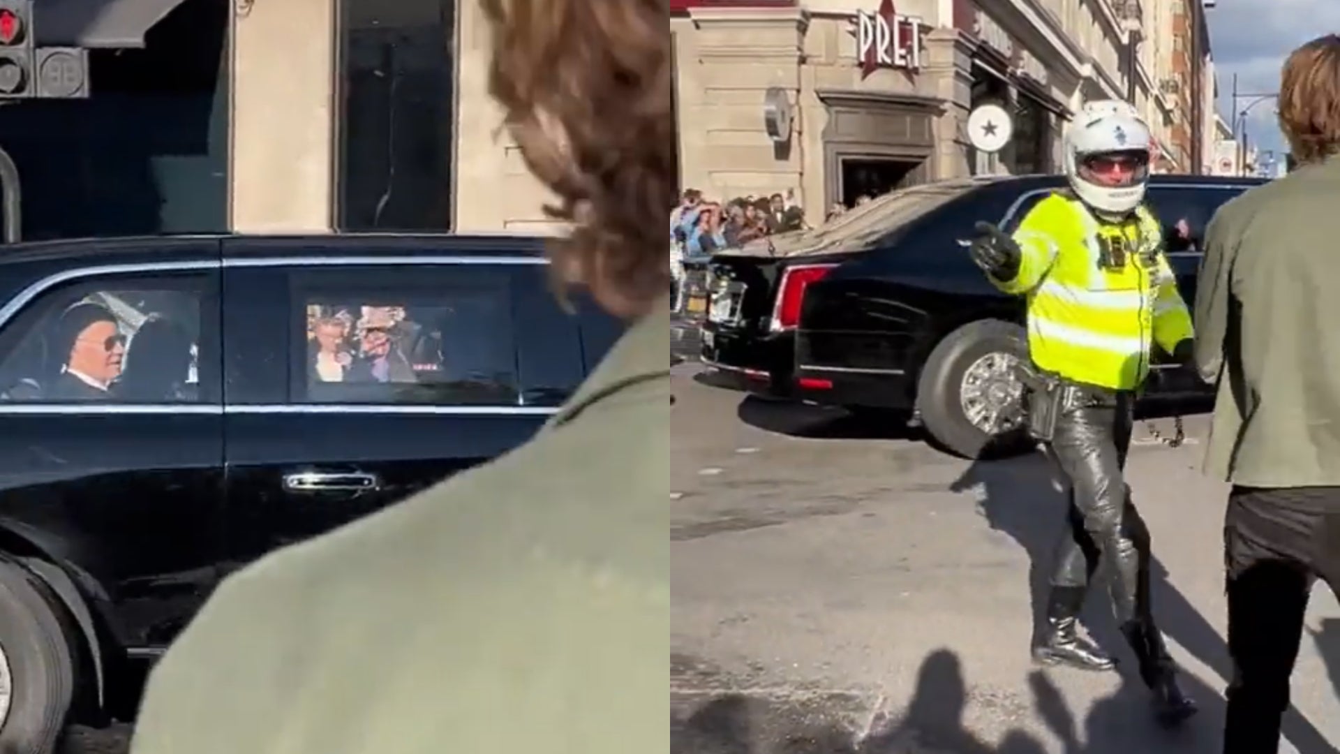 A member of the public was seen trying to approach Joe Biden’s car after it stopped in traffic in London (Joe Armitage)