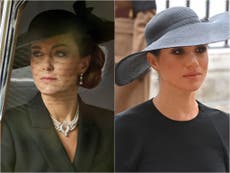 Princess of Wales and Duchess of Sussex wear jewelry given to them by Queen for Westminster funeral service