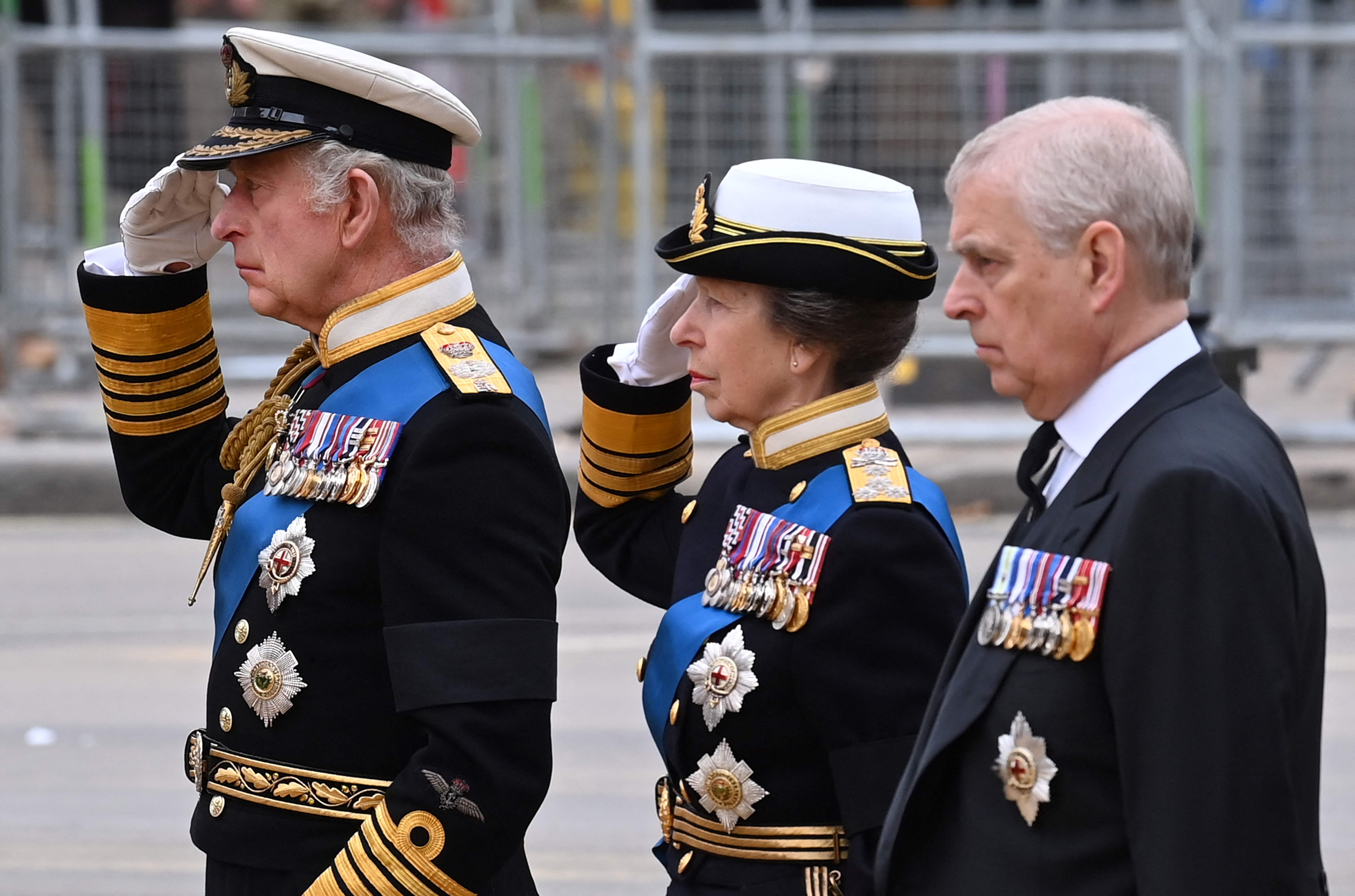 Prince Andrew besides King Charles and Princess Anne