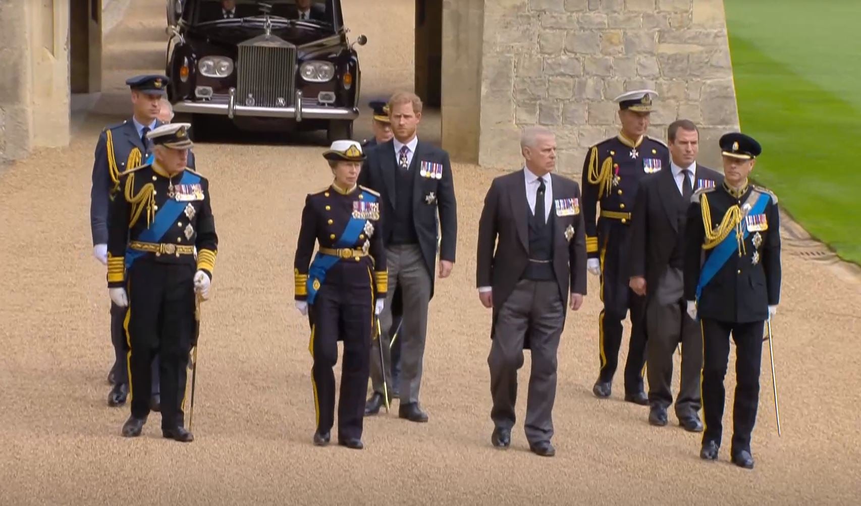 The King, the Princess Royal, the Duke of York, the Earl of Wessex, the Prince of Wales and the Duke of Sussex